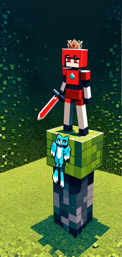 A 3D voxel art character representing Princess Piña Co Lada from the anime 'Gate'....