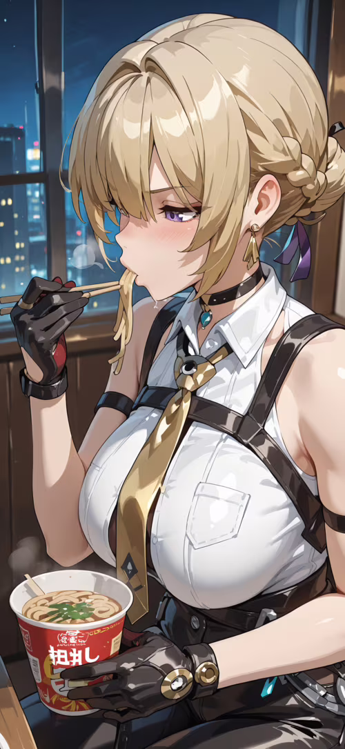 An anime-style illustration of Evelyn from Zenless Zone Zero, a blonde woman with... Apple iPhone 14 Plus wallpaper photo gallery download