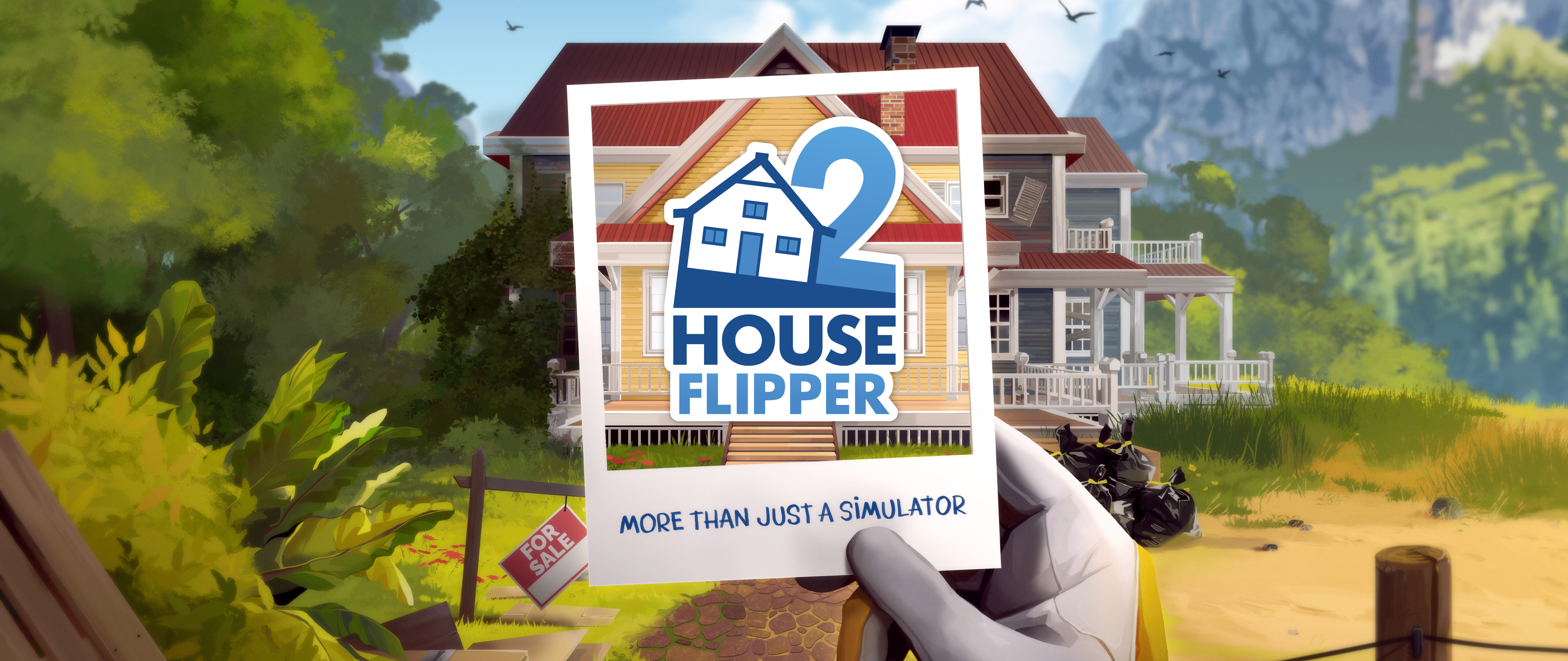 A character engaged in home renovation and cleaning tasks in a messy room, featuring elements from House Flipper 2.