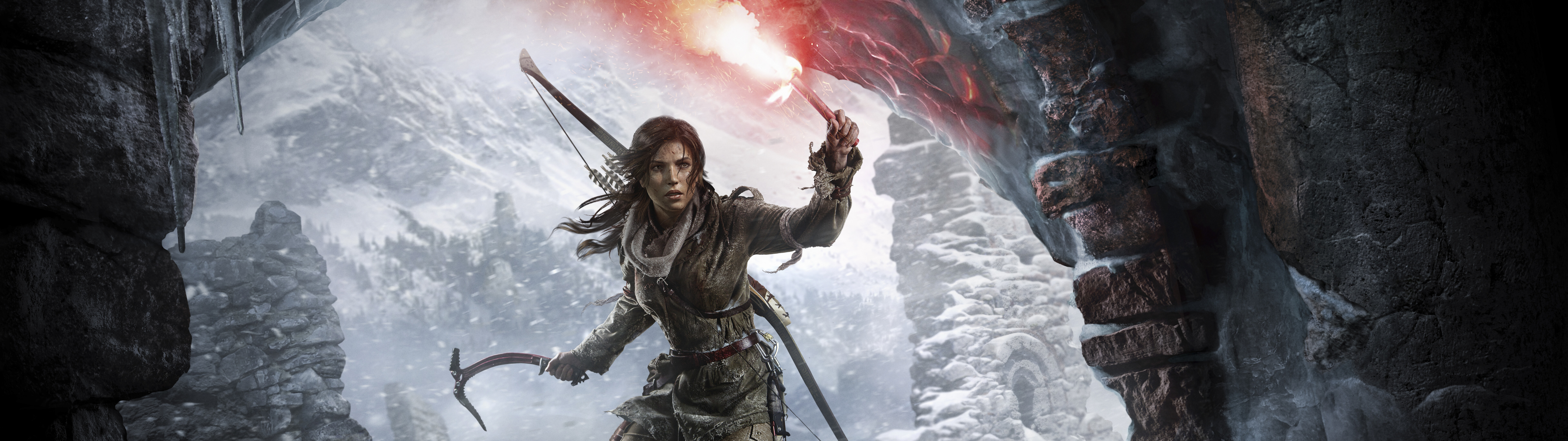 Lara Croft, the iconic character from the video game Rise of the Tomb Raider, in an adventure setting.