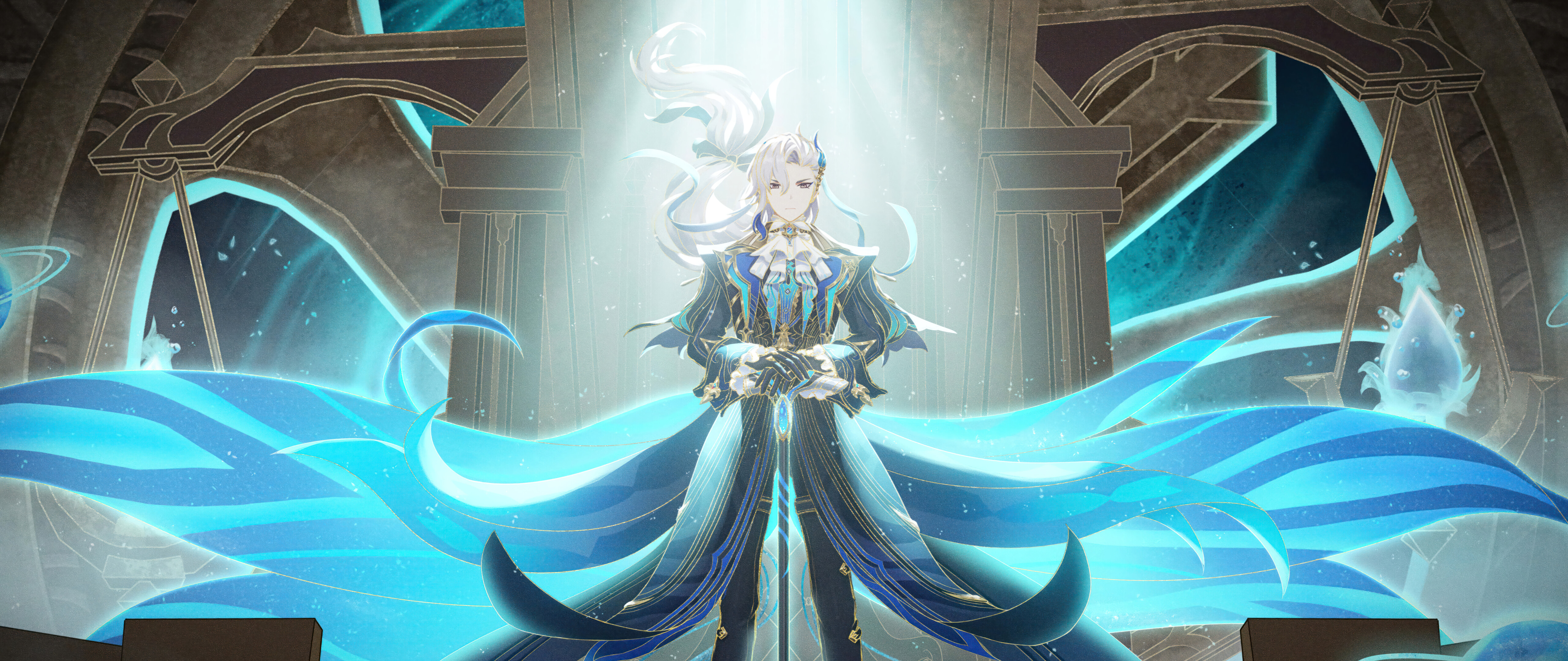 A stunning portrait of Neuvillette from Genshin Impact.