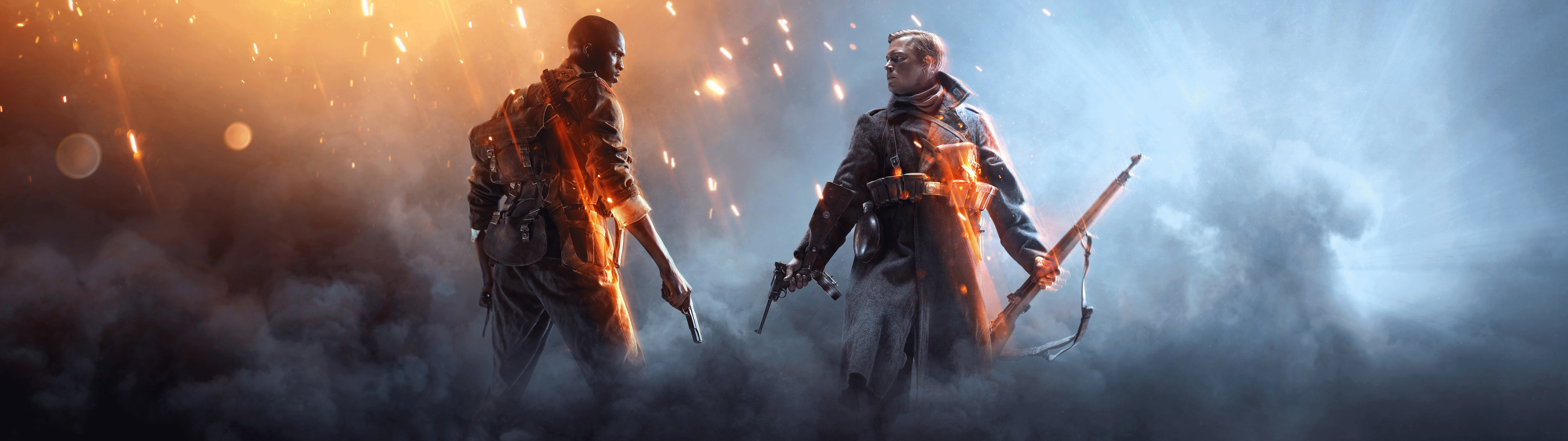 A soldier in WWI-era military uniform amidst the smoke and destruction of a war-torn battlefield, inspired by Battlefield 1.