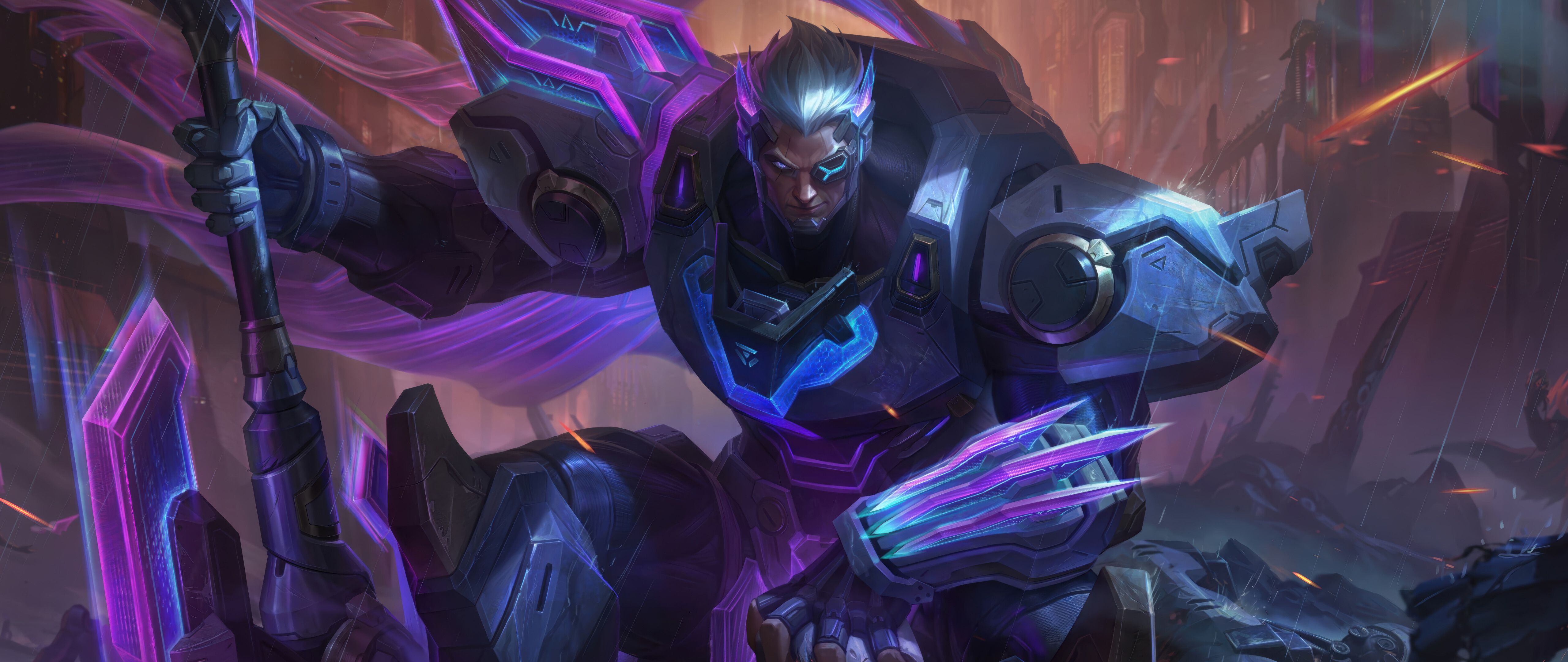 A detailed portrayal of Darius from League of Legends featuring heavy Noxian armor and a menacing atmosphere.