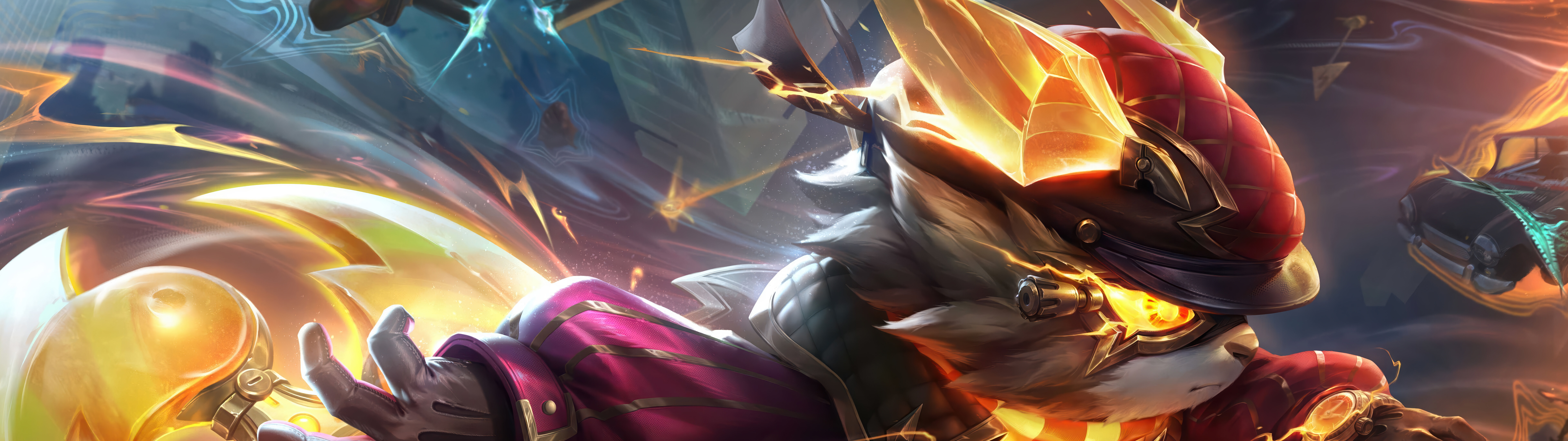 An action-oriented illustration of Kennen from League of Legends featuring electric sparks and energy.