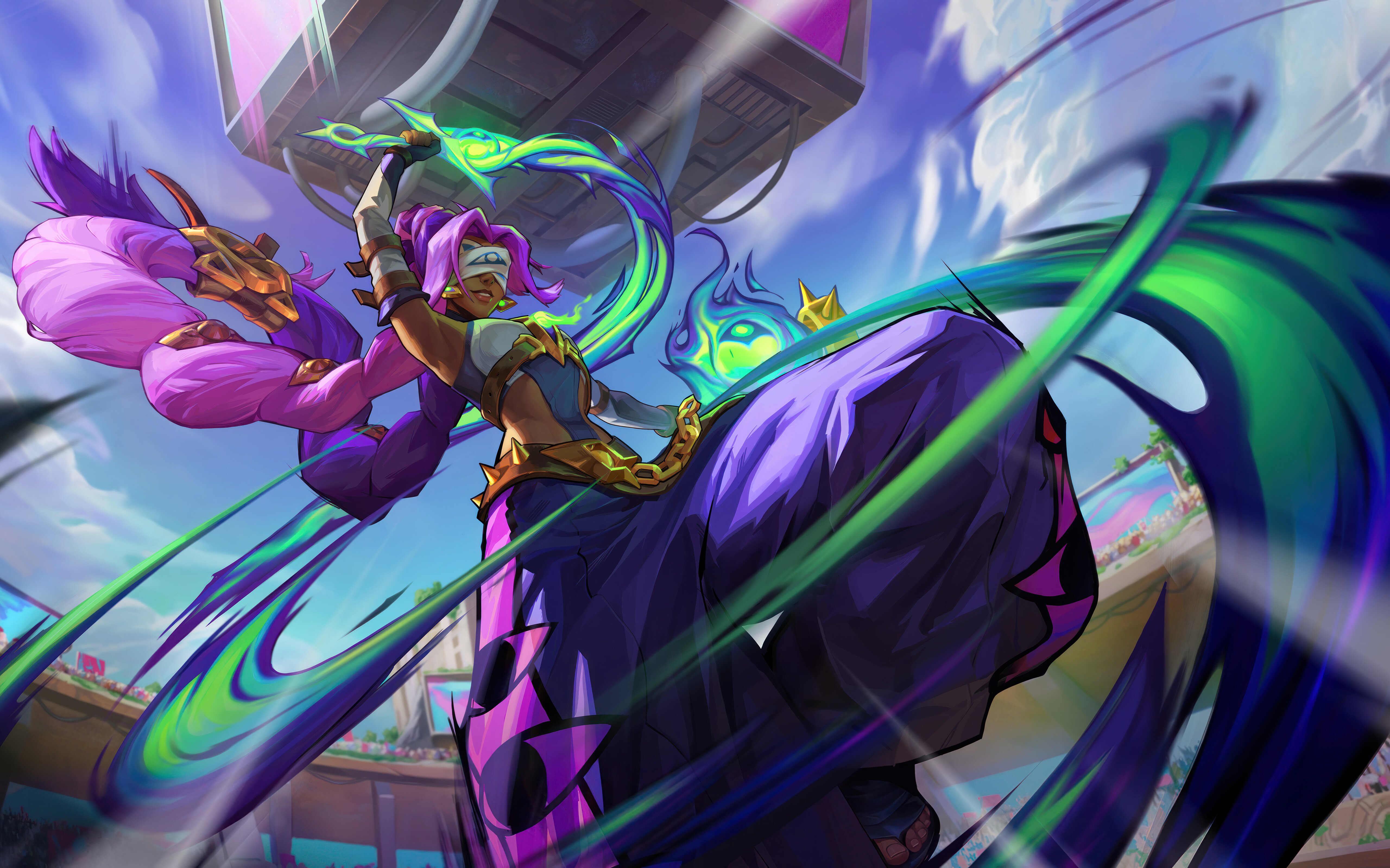 Nilah, the champion from League of Legends, displaying her unique aqueous and flowing aesthetic.