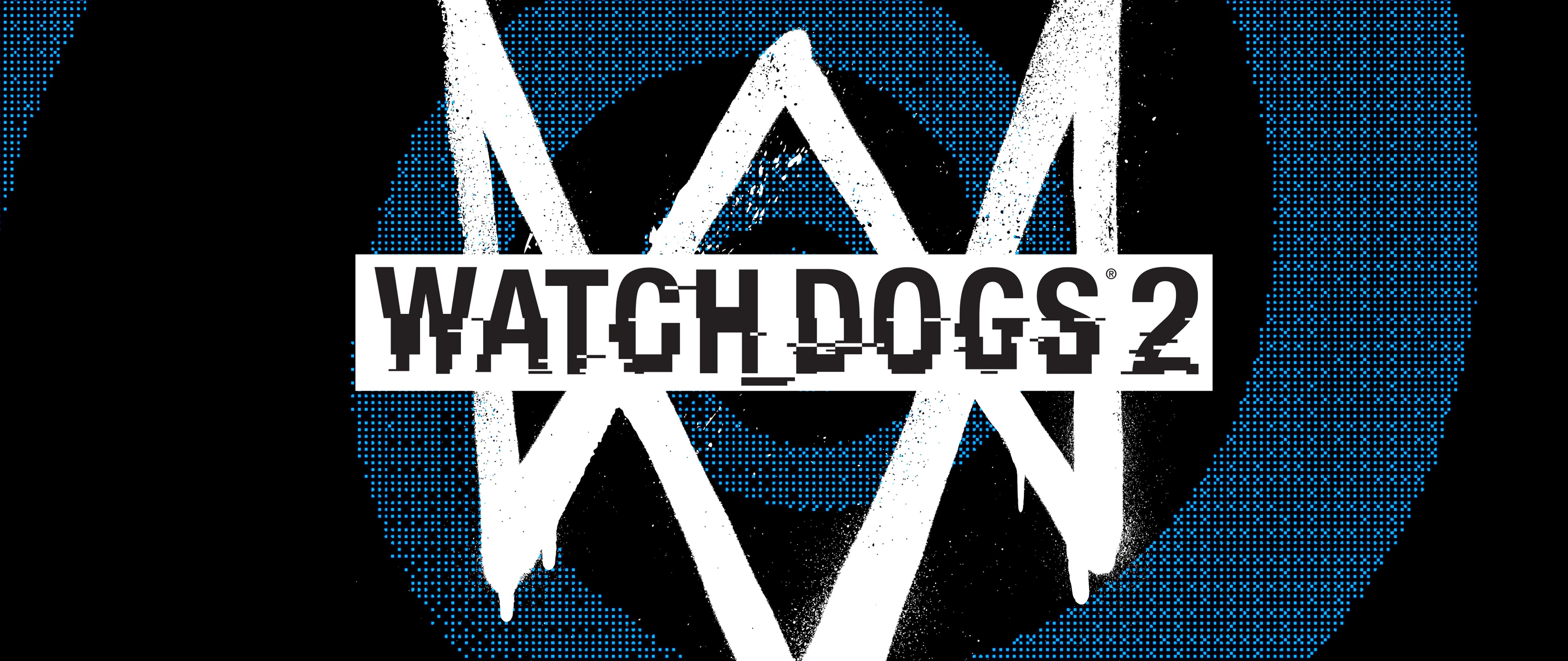 Watch Dogs 2 game logo and character Marcus Holloway in a high-tech hacking theme.