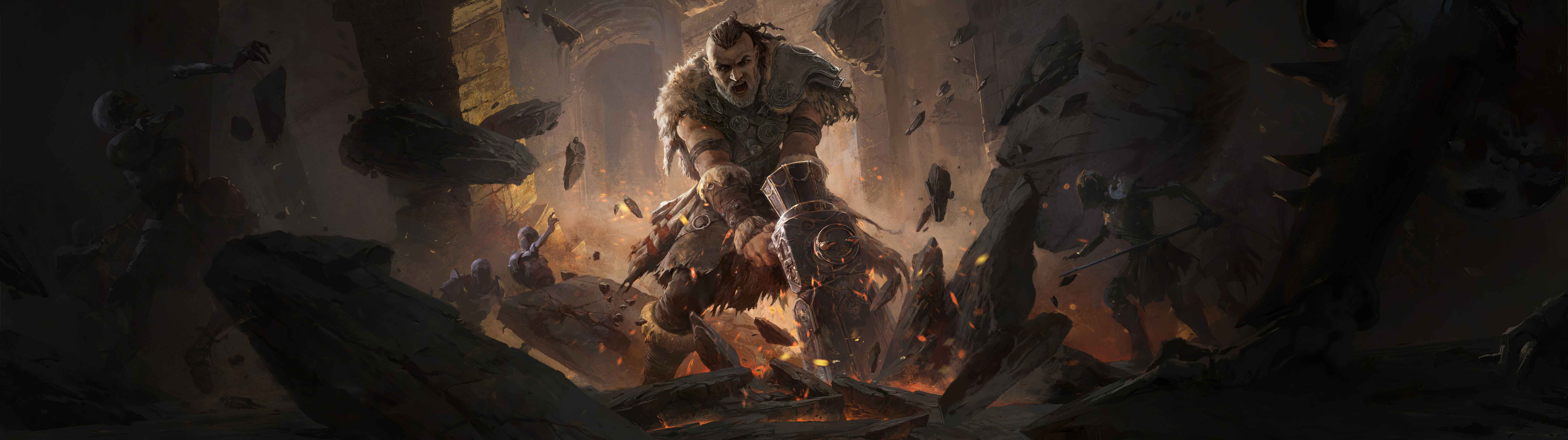 A battle-hardened Viking warrior in heavy dark armor and thick furs, designed in the gritty dark fantasy style of Path of Exile 2.