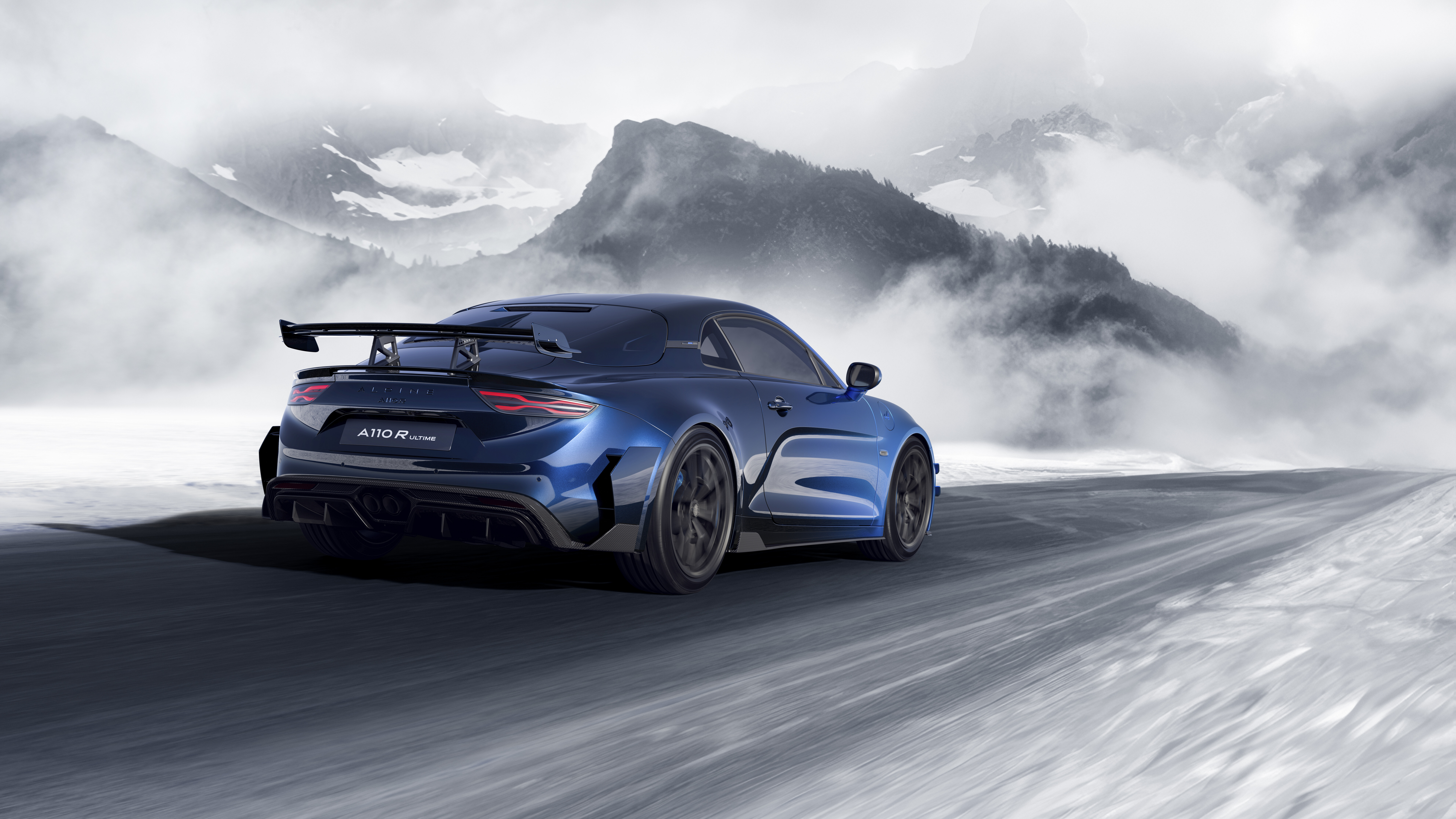 A detailed view of the Alpine A110 R Ultime sports car, showcasing its aerodynamic body and premium finish.
