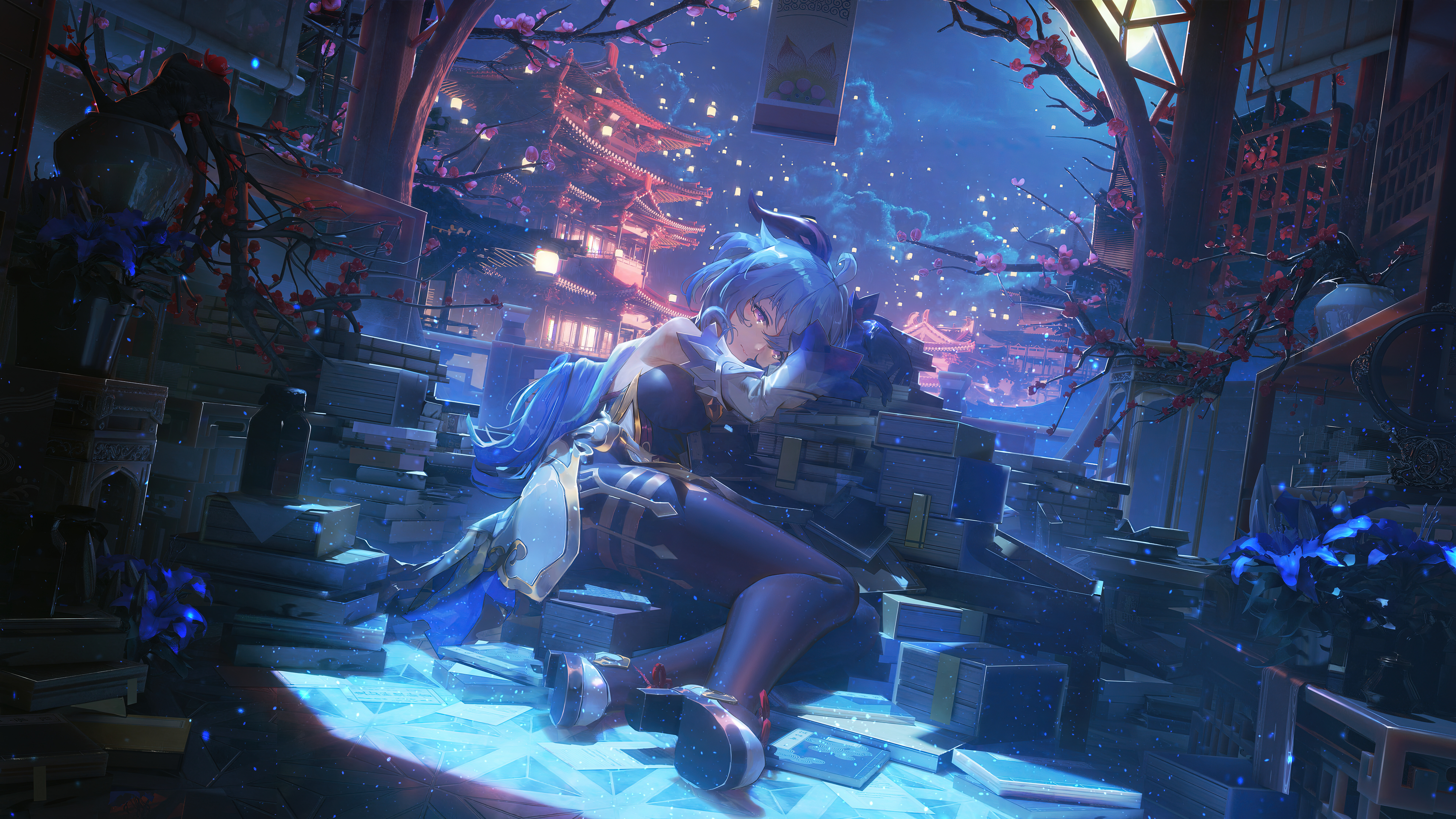 A highly detailed depiction of Ganyu from Genshin Impact, showcasing her signature horns and elegant character design.