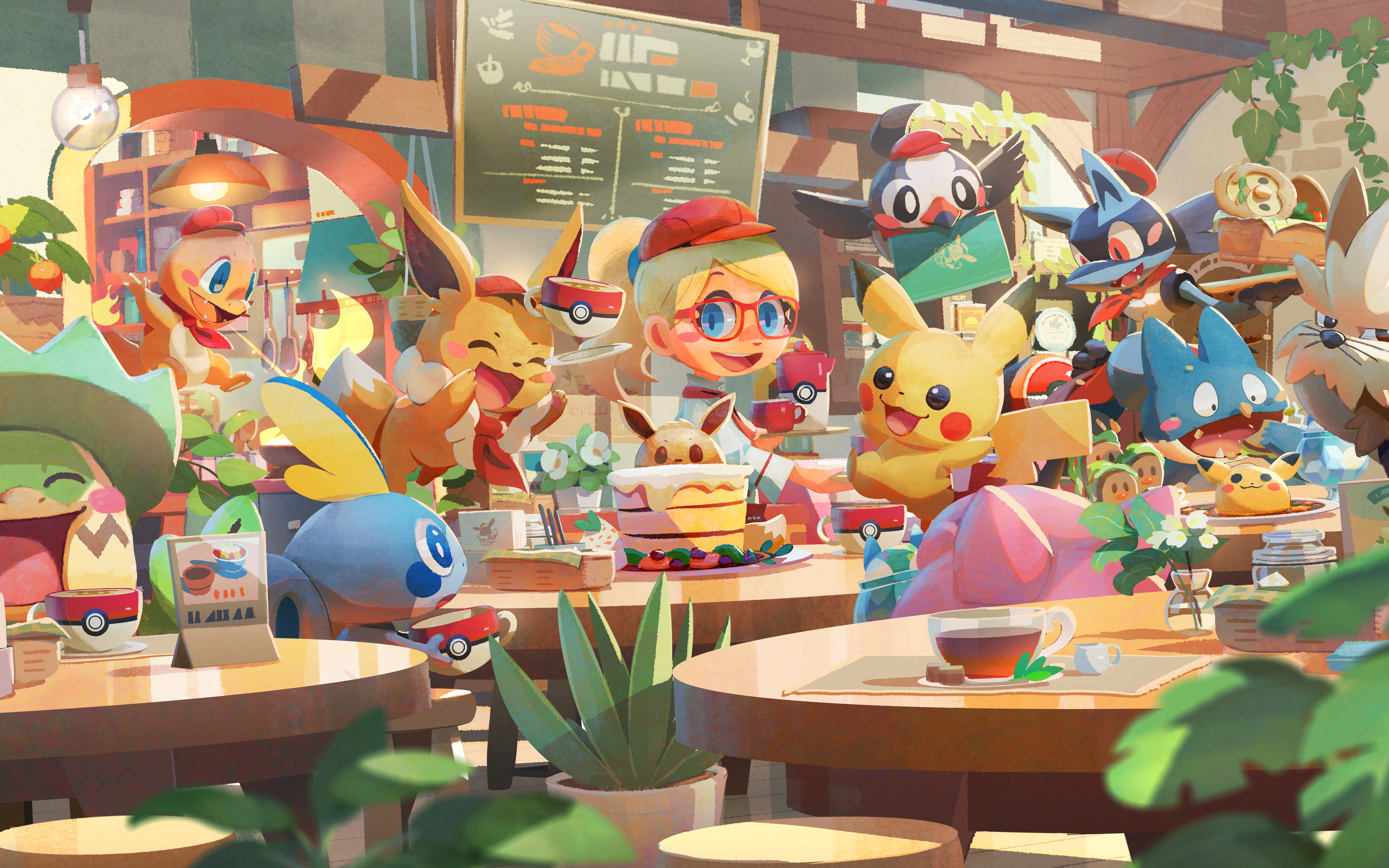 A heartwarming group of various Pokémon characters including Pikachu, Eevee, Lucario, and Sobble gathered together.
