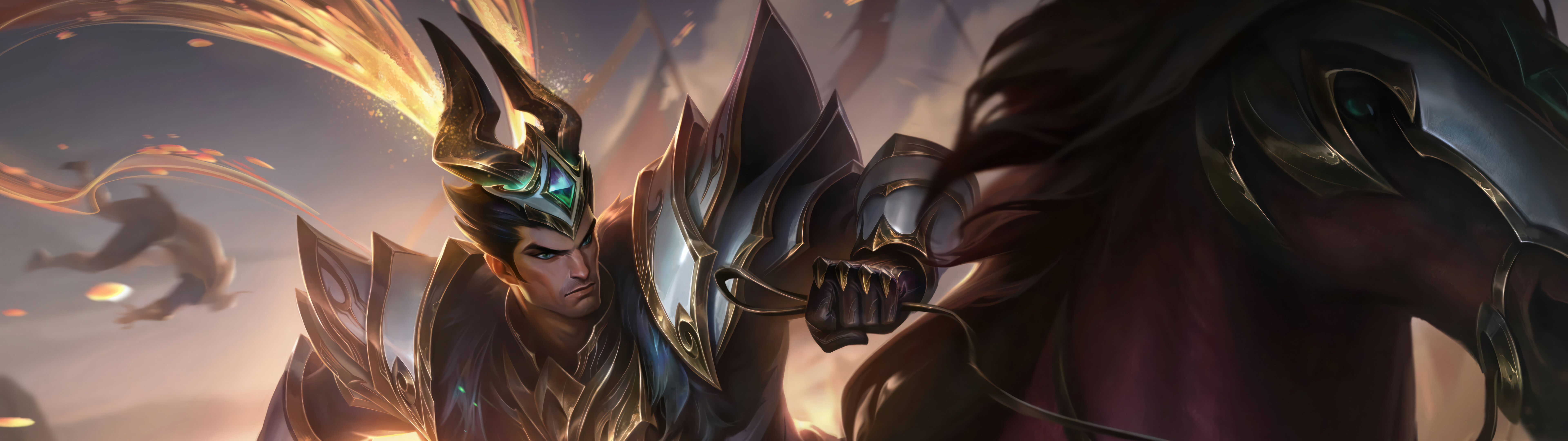 Jarvan IV from League of Legends wielding his signature spear in a dramatic pose