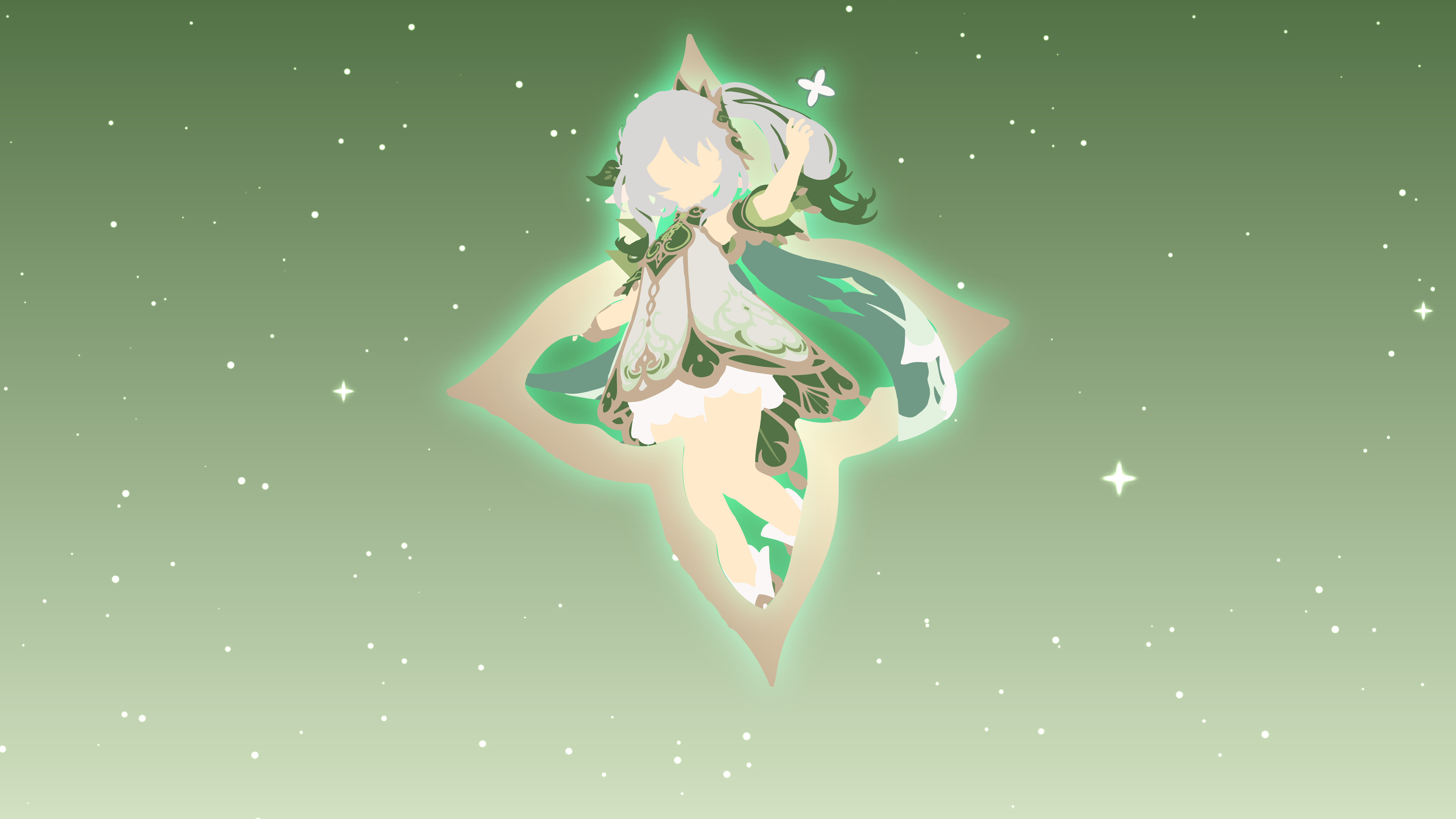 A stunning portrait of Nahida from Genshin Impact featuring her signature green and white attire and Dendro elemental theme.