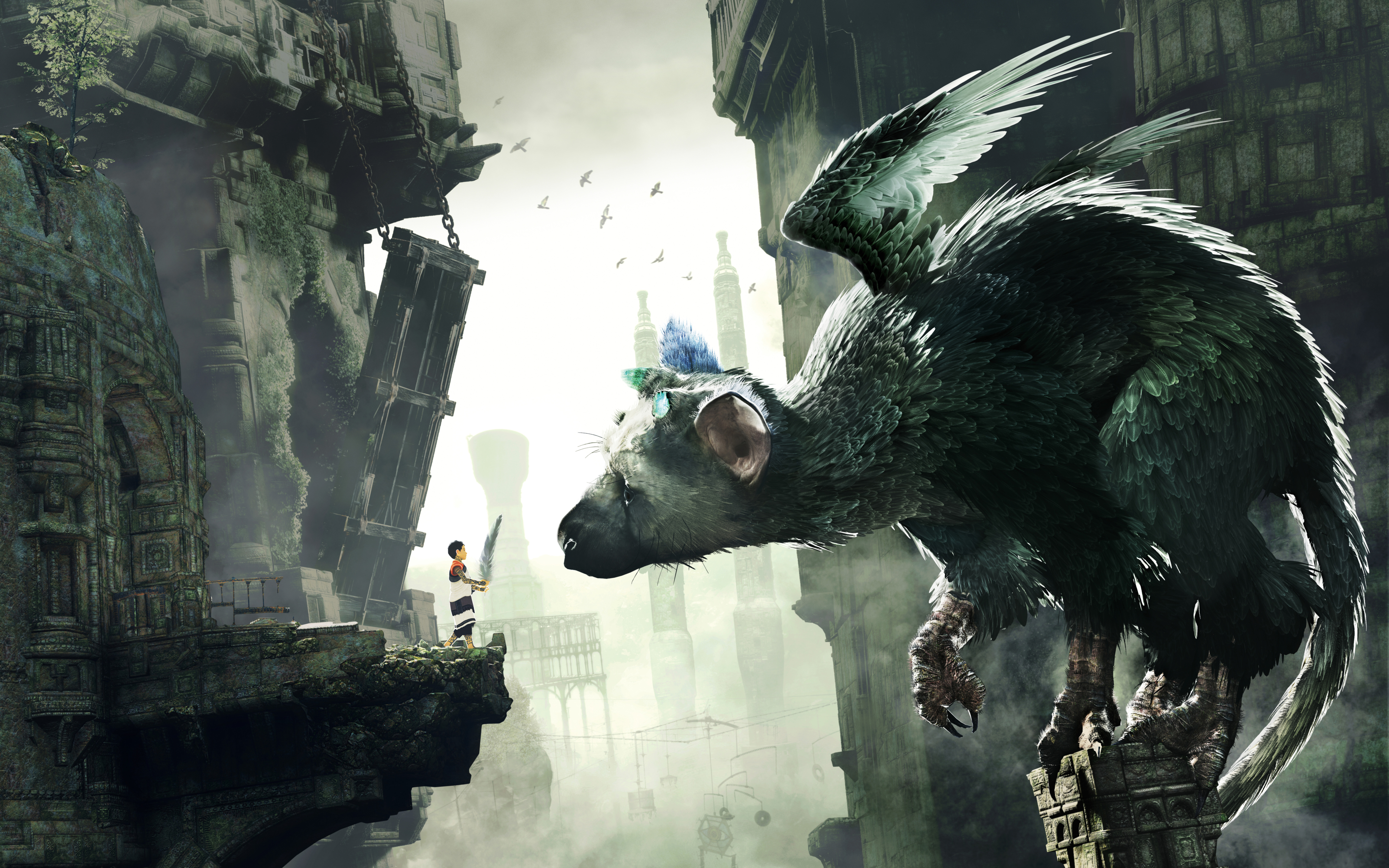 Trico, the iconic creature from The Last Guardian, standing amongst ancient stone architecture.
