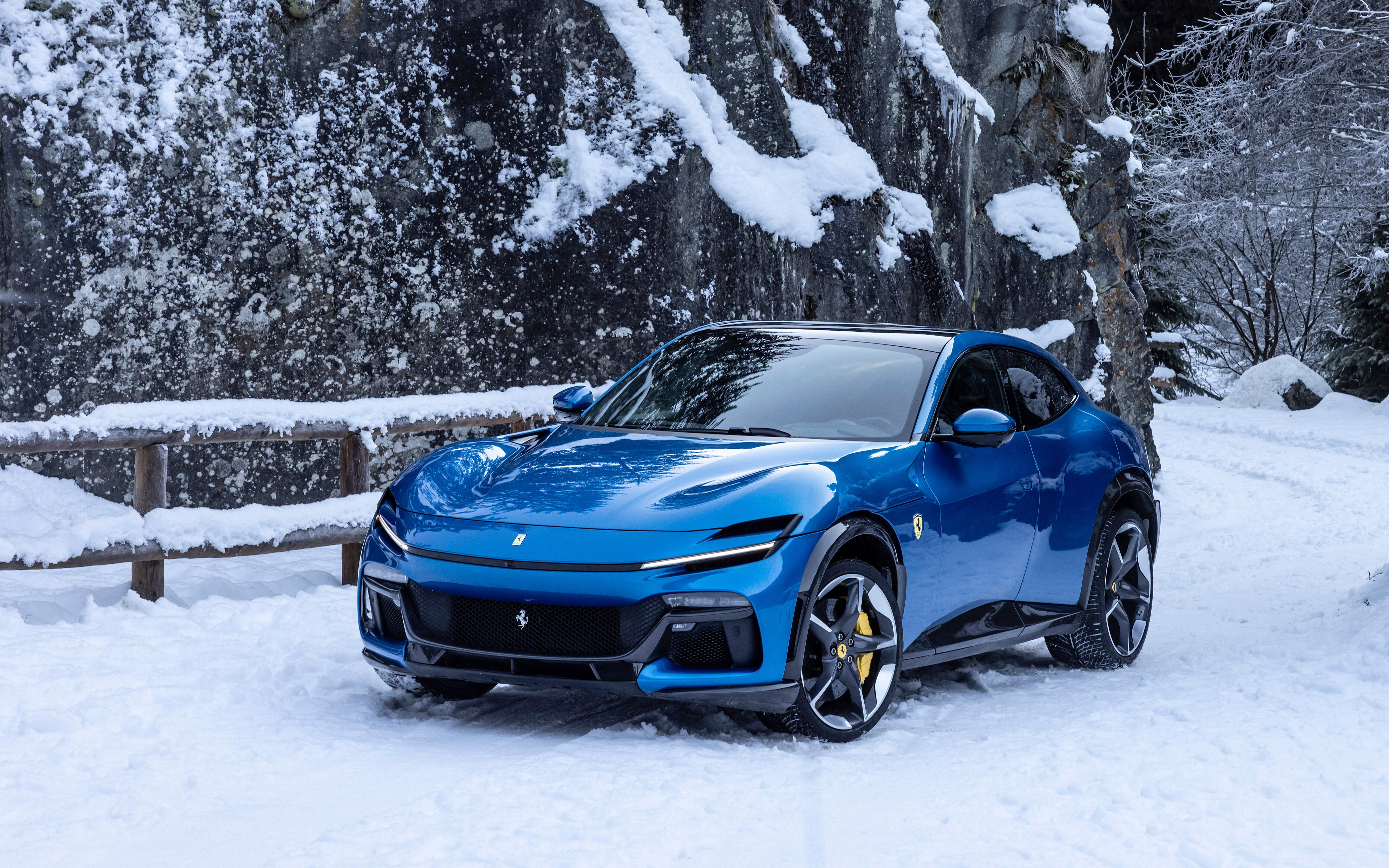 A sleek and vibrant blue Ferrari Purosangue luxury super SUV.