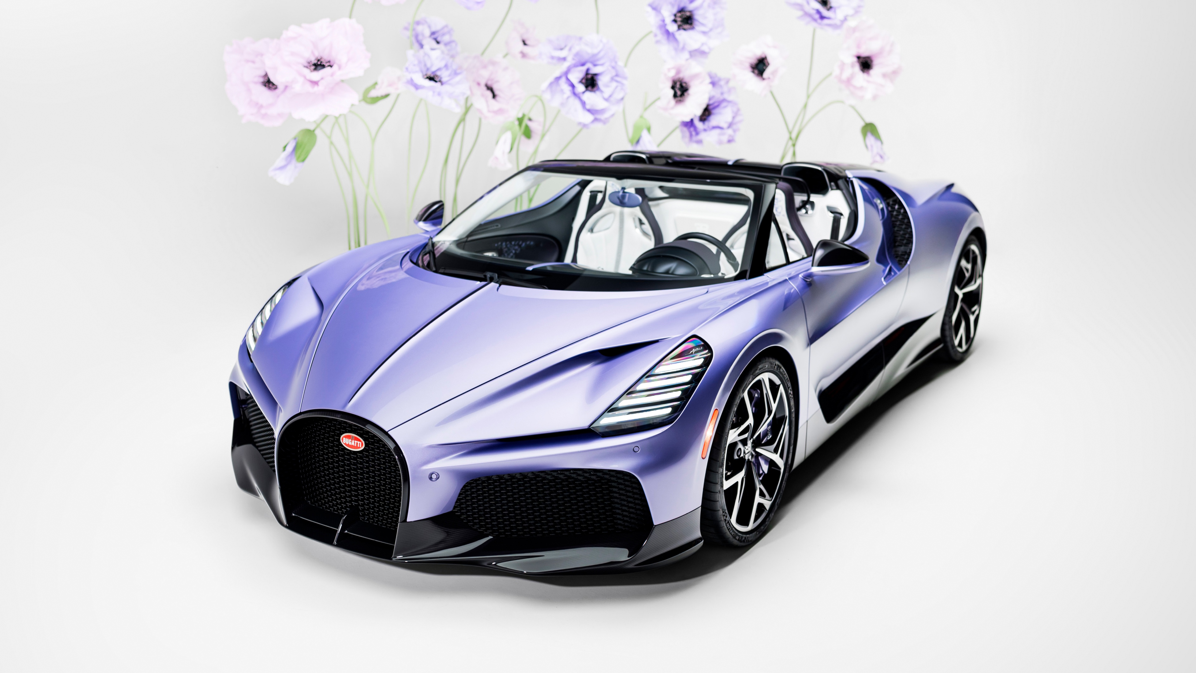 A high-detail 5K rendering of a futuristic 2026 purple roadster with a sleek, one-off design.