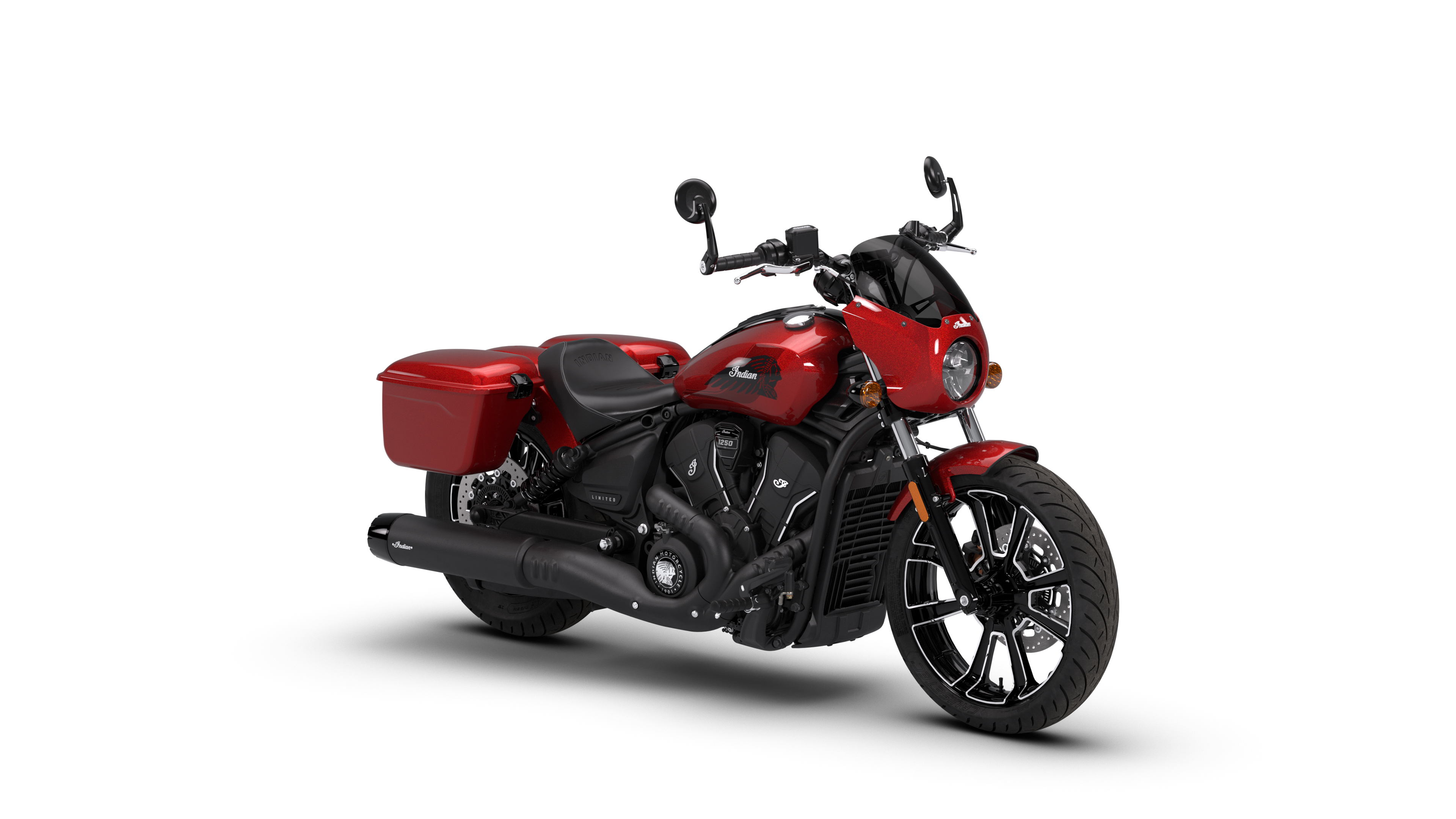 A sleek, modern 2026 concept cruiser motorcycle isolated on a plain white background.