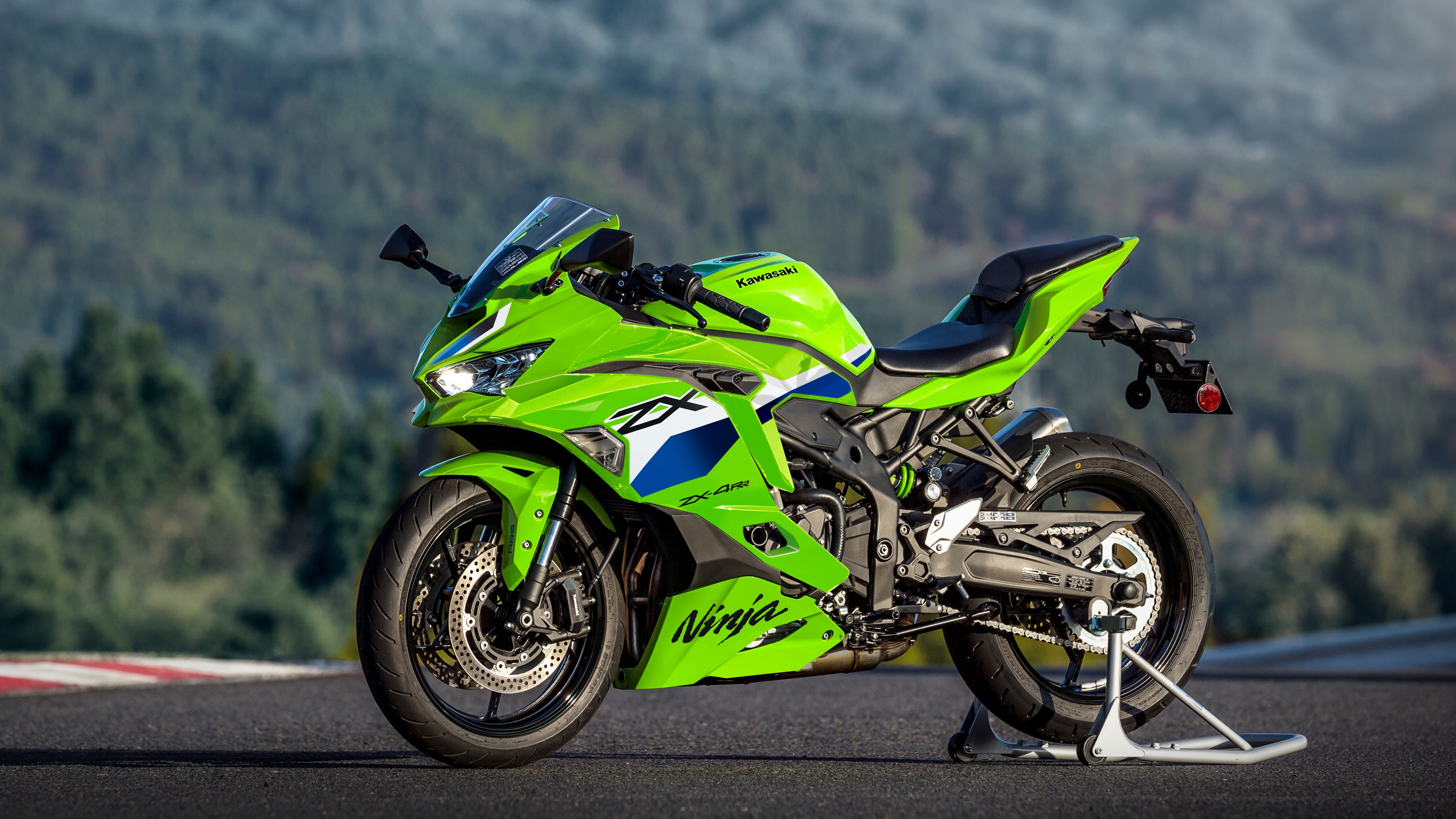 A detailed, high-resolution view of the 2026 Kawasaki Ninja ZX-4RR sports motorcycle.