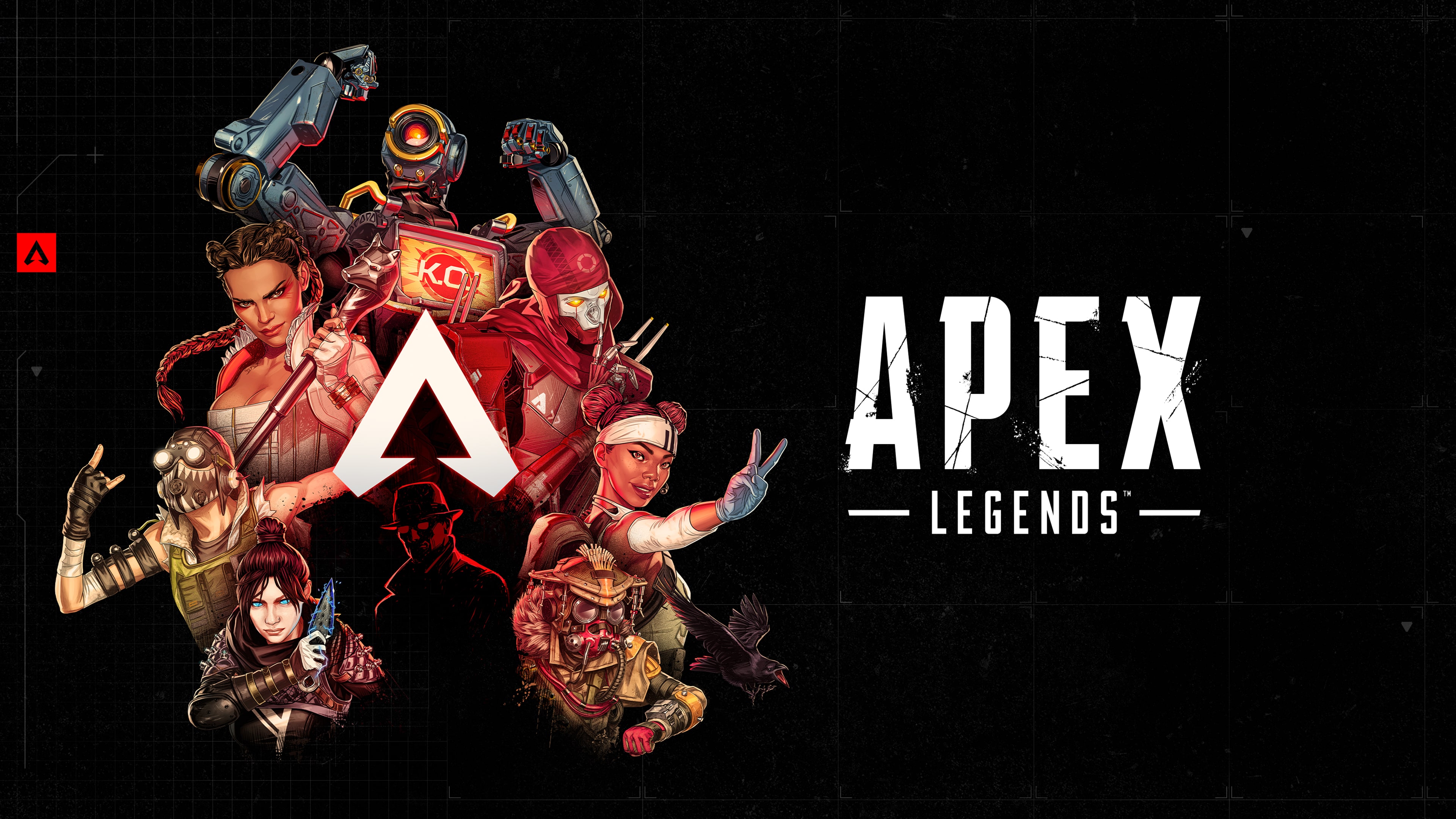 A cinematic character portrait from Apex Legends with a dark, moody background.