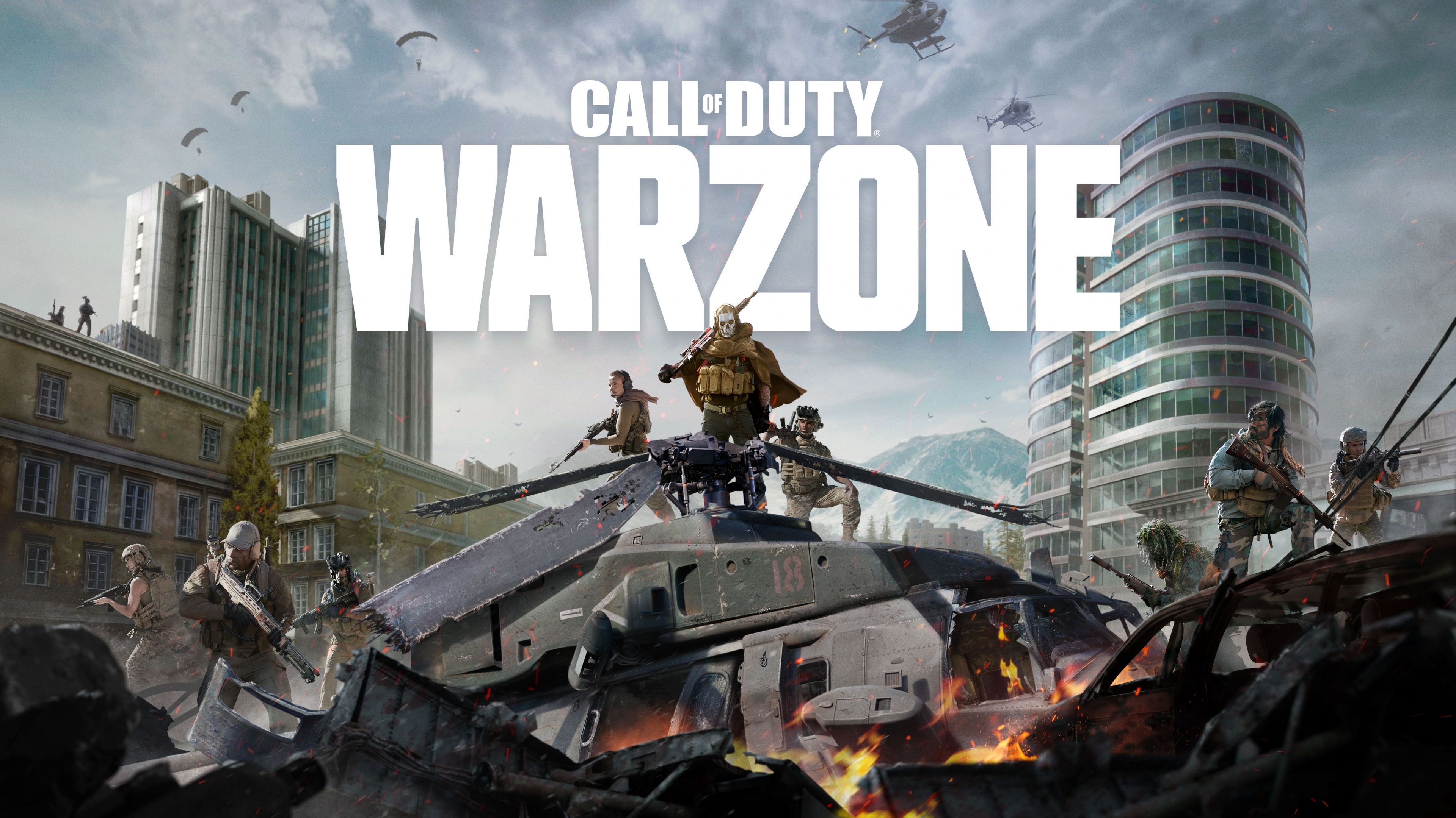 A heavily armed tactical soldier from Call of Duty: Warzone prepared for combat in a war-torn setting.