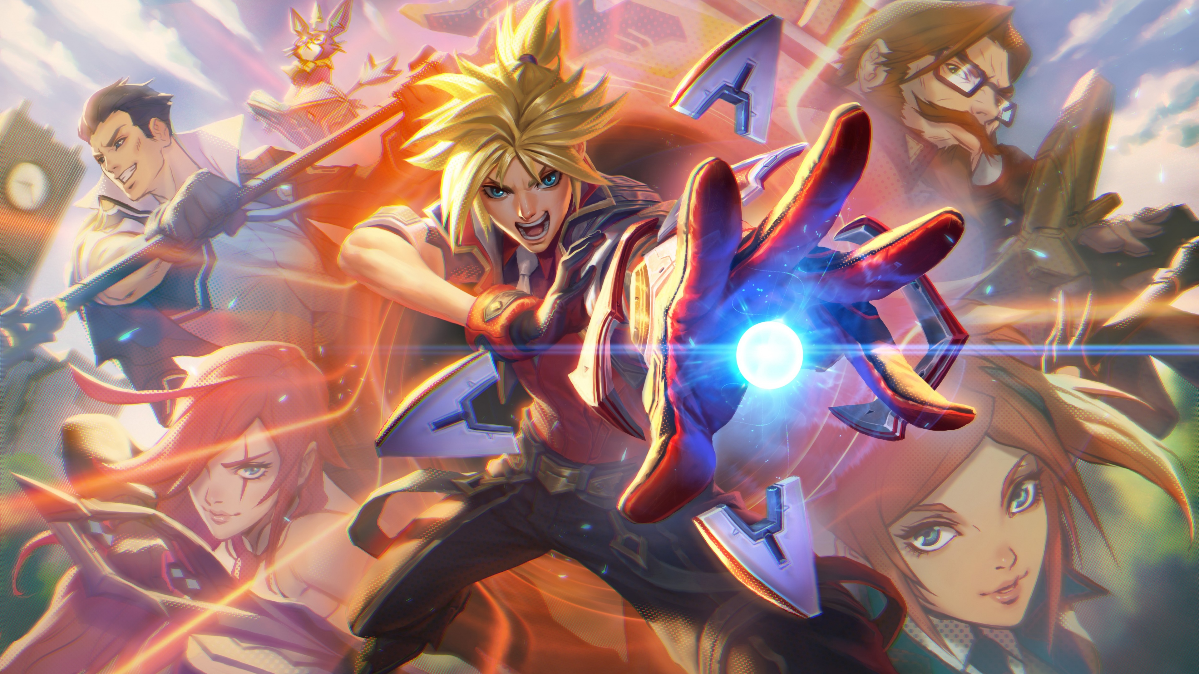 Immagine ad alta risoluzione del personaggio Ezreal, proveniente dal videogioco League of Legends, circondato da energia magica.