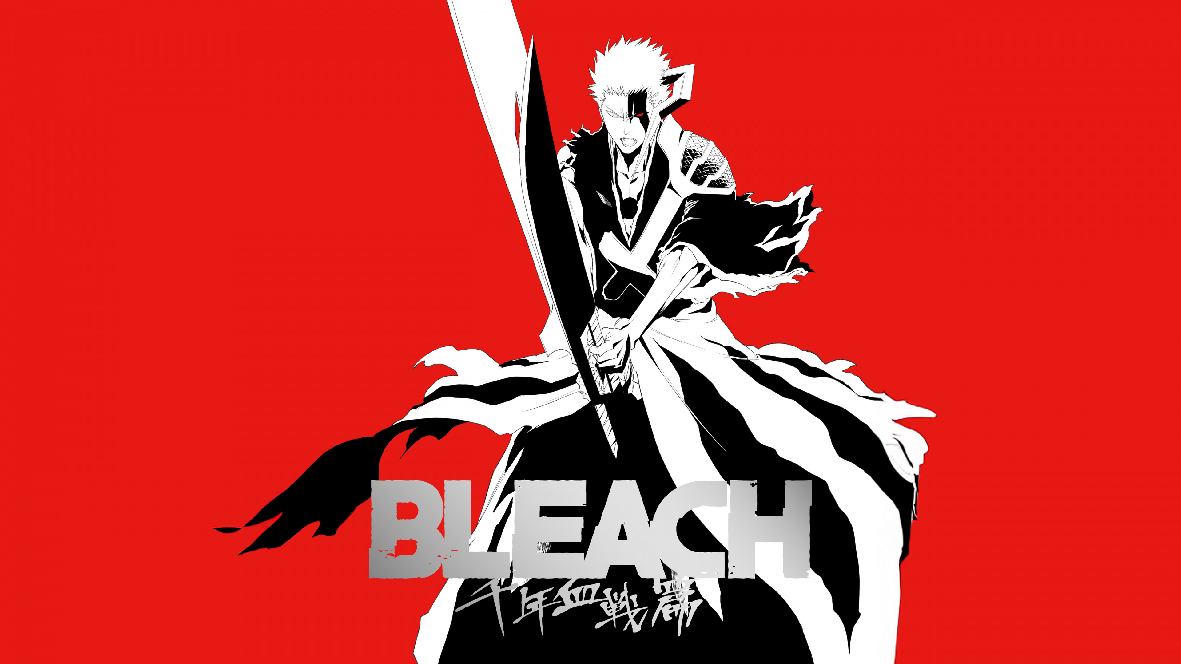 Ichigo Kurosaki from Bleach: Thousand-Year Blood War against a dramatic red background