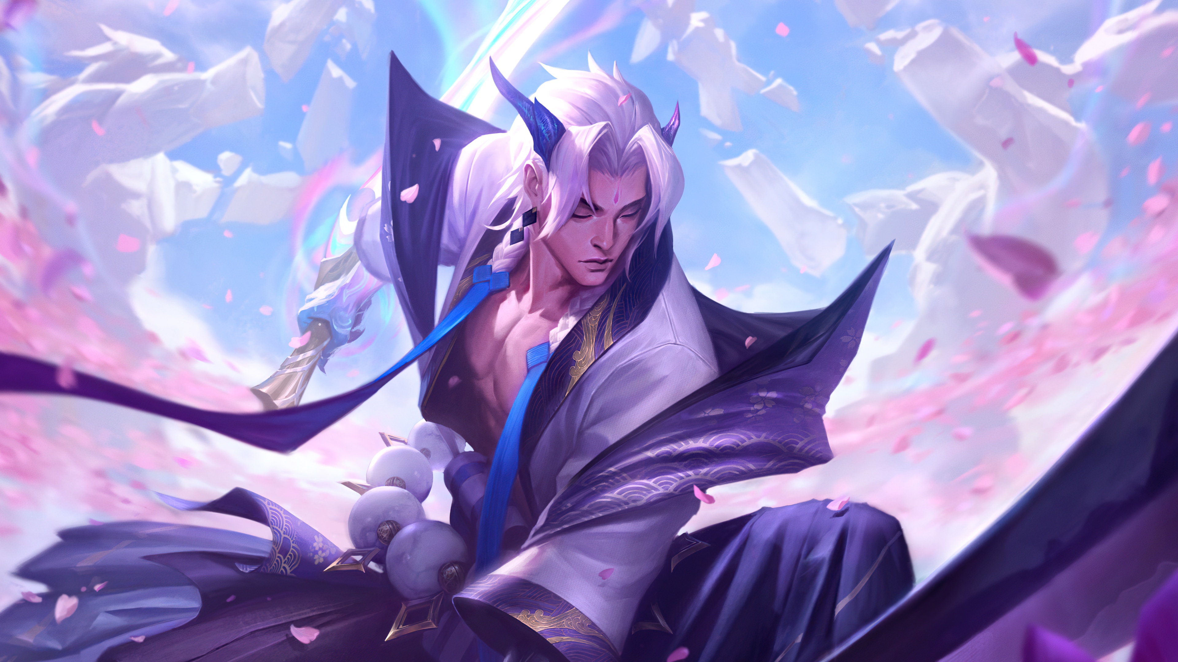 A detailed character portrait of Jinx from League of Legends showcasing her iconic blue hair and weapons.
