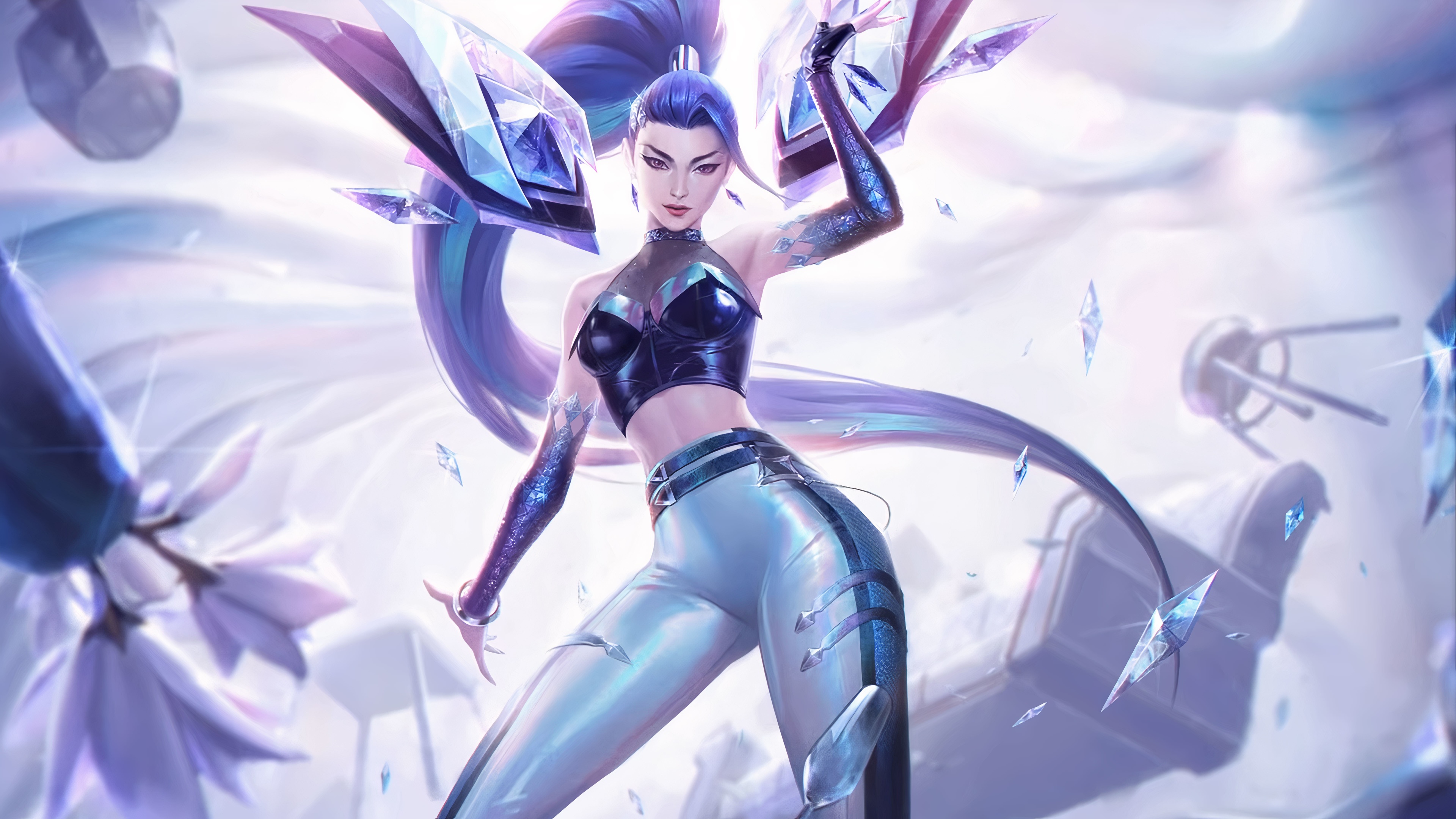 A highly detailed portrait of Kai'Sa from the K/DA group in League of Legends, featuring her signature K-pop aesthetic.