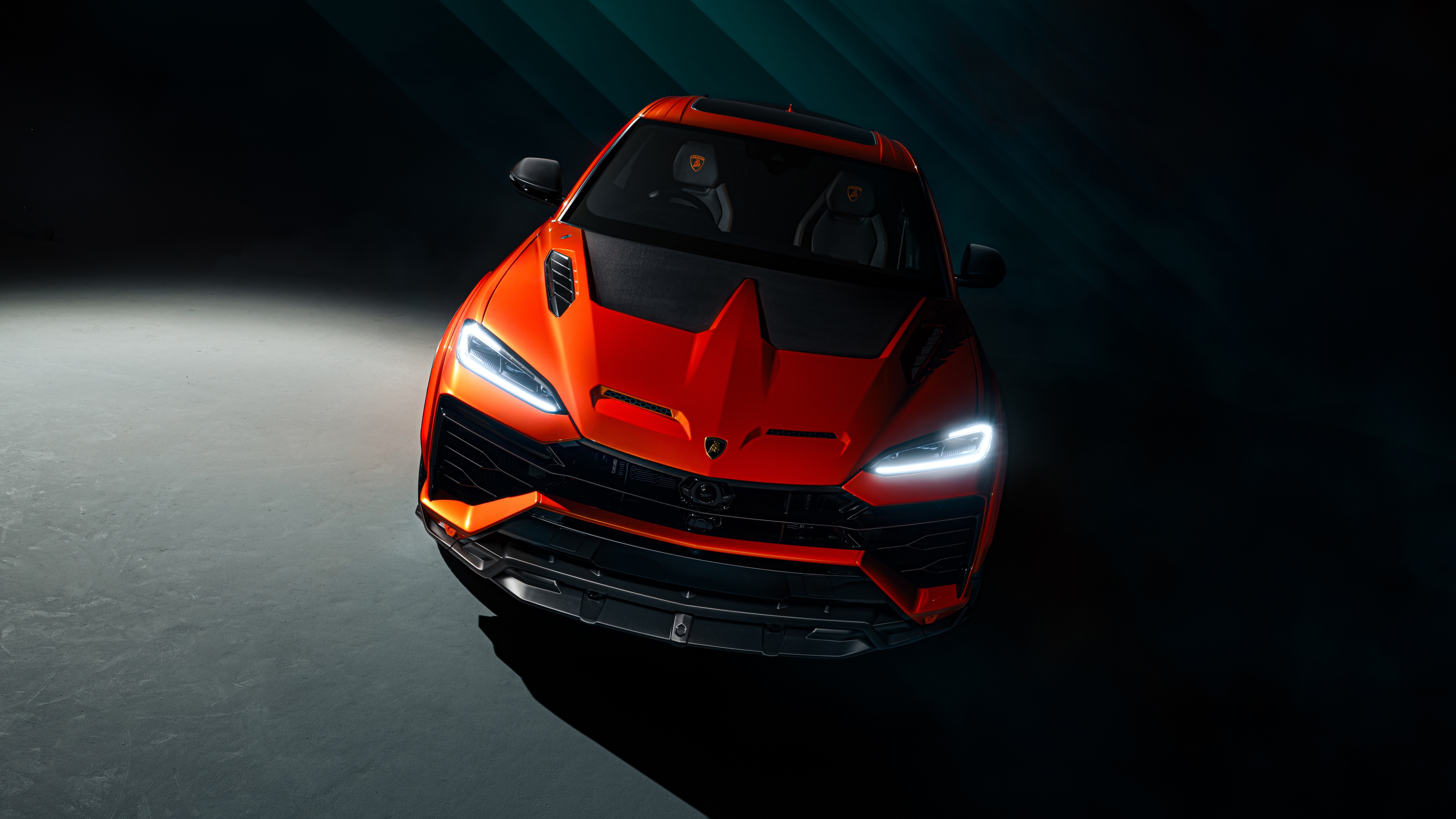A high-end car parked in a dark, cinematic urban environment with moody lighting.