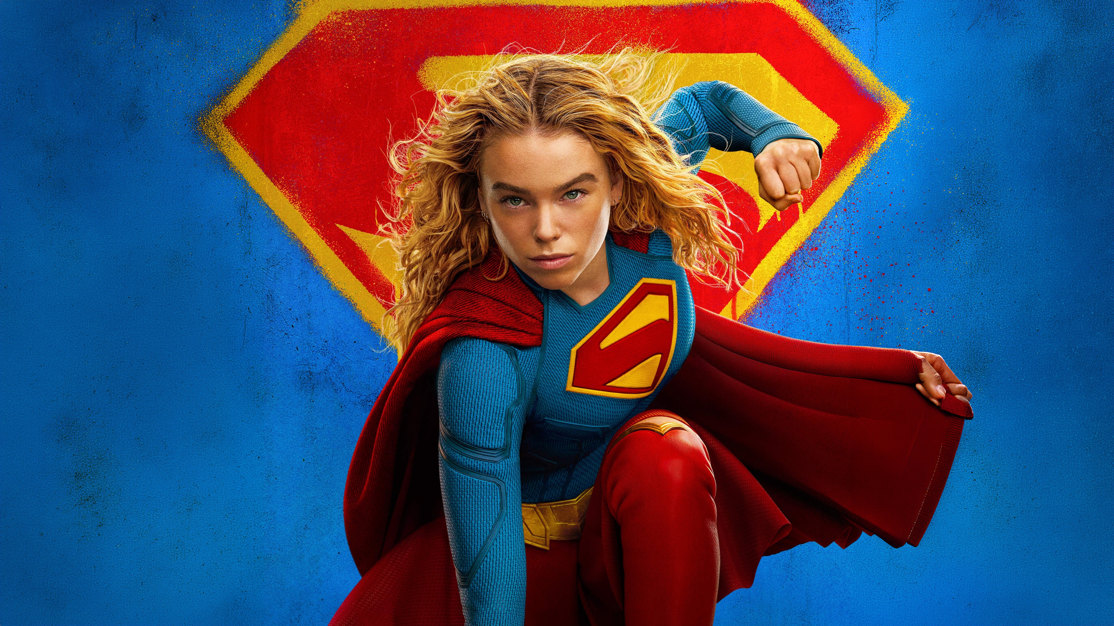 Cinematic portrait of Milly Alcock as Supergirl from the 2026 DC Universe film.