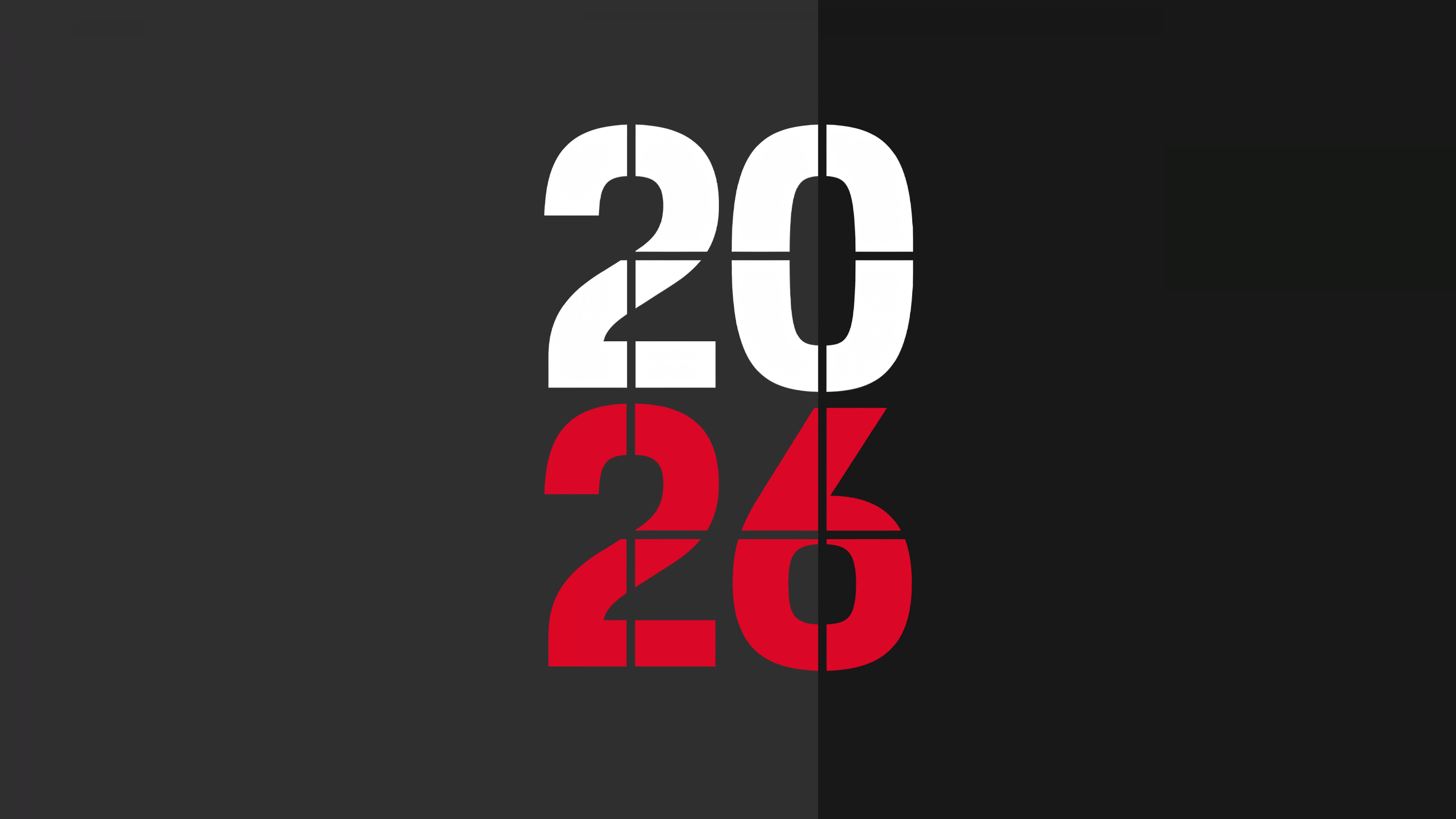 Minimalist 2026 New Year typography on a dark, elegant background in 5K resolution.