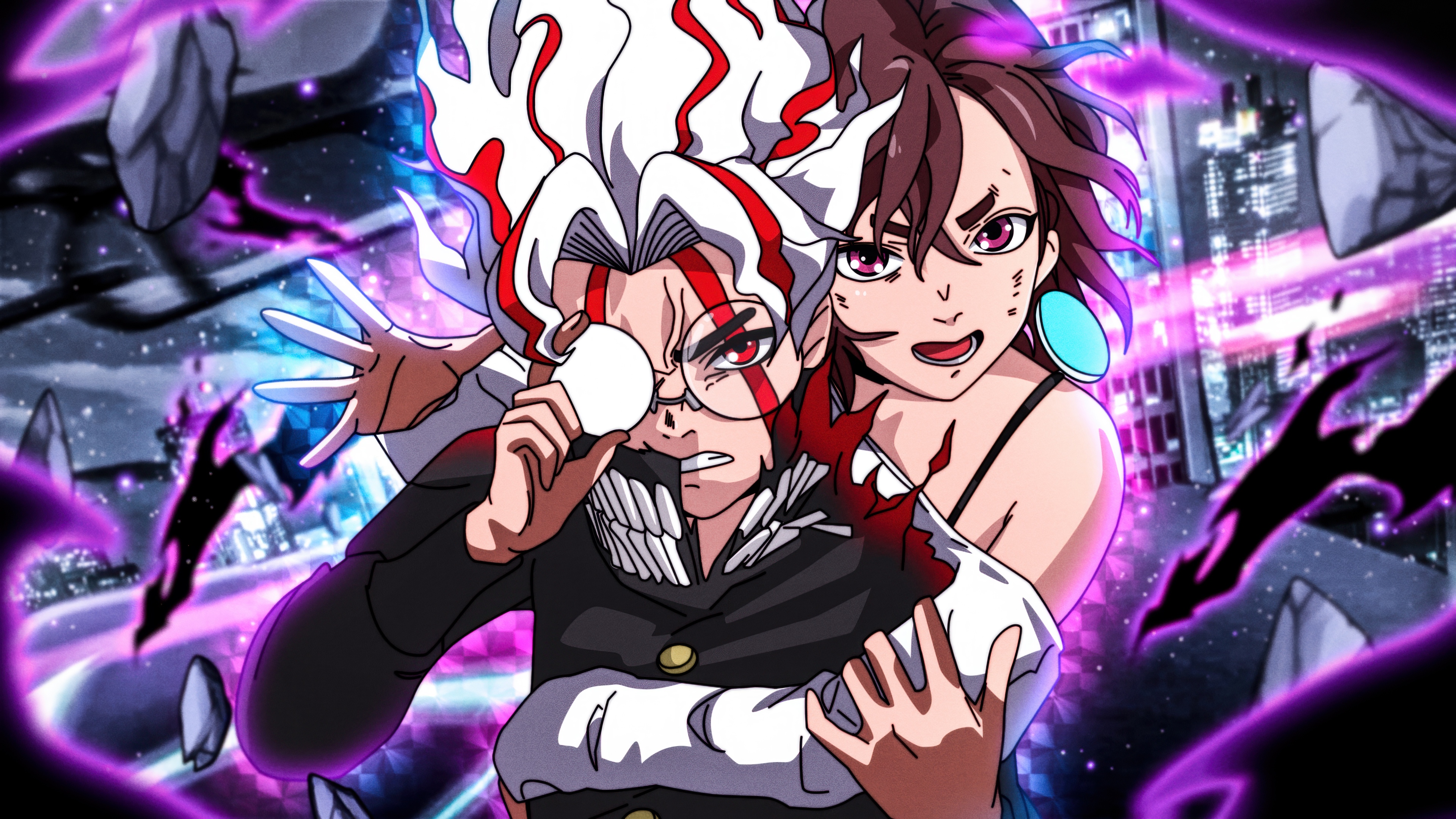 Momo Ayase, Ken Takakura (Okarun) e Turbo Granny, personaggi dell’anime e del manga Dandadan.