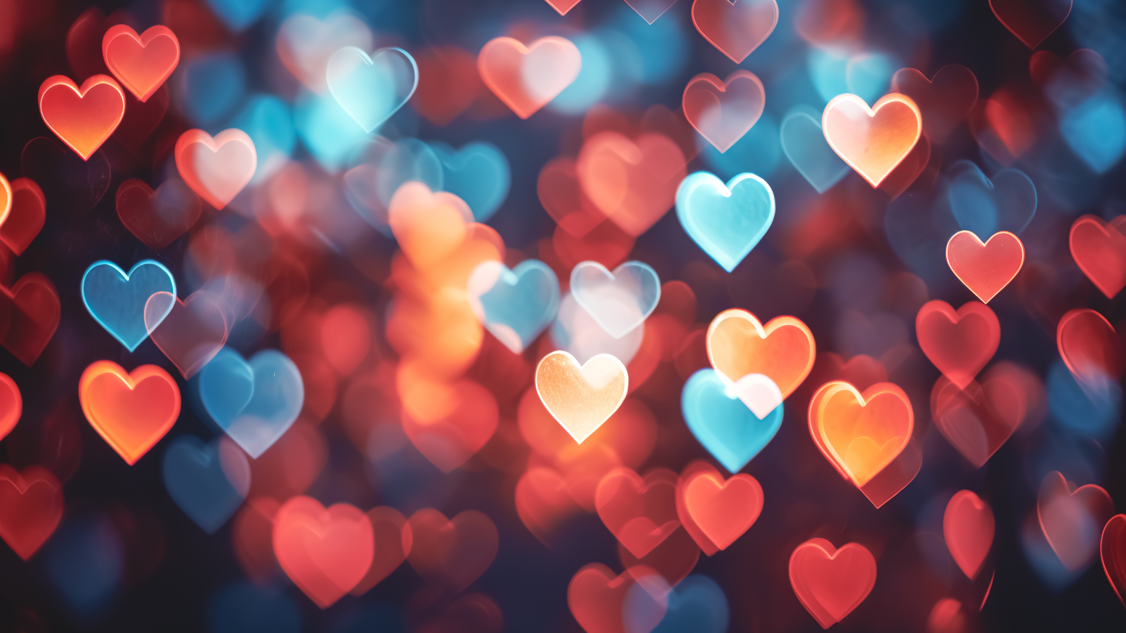 Soft bokeh background with red and pink floating hearts for Valentine's Day.