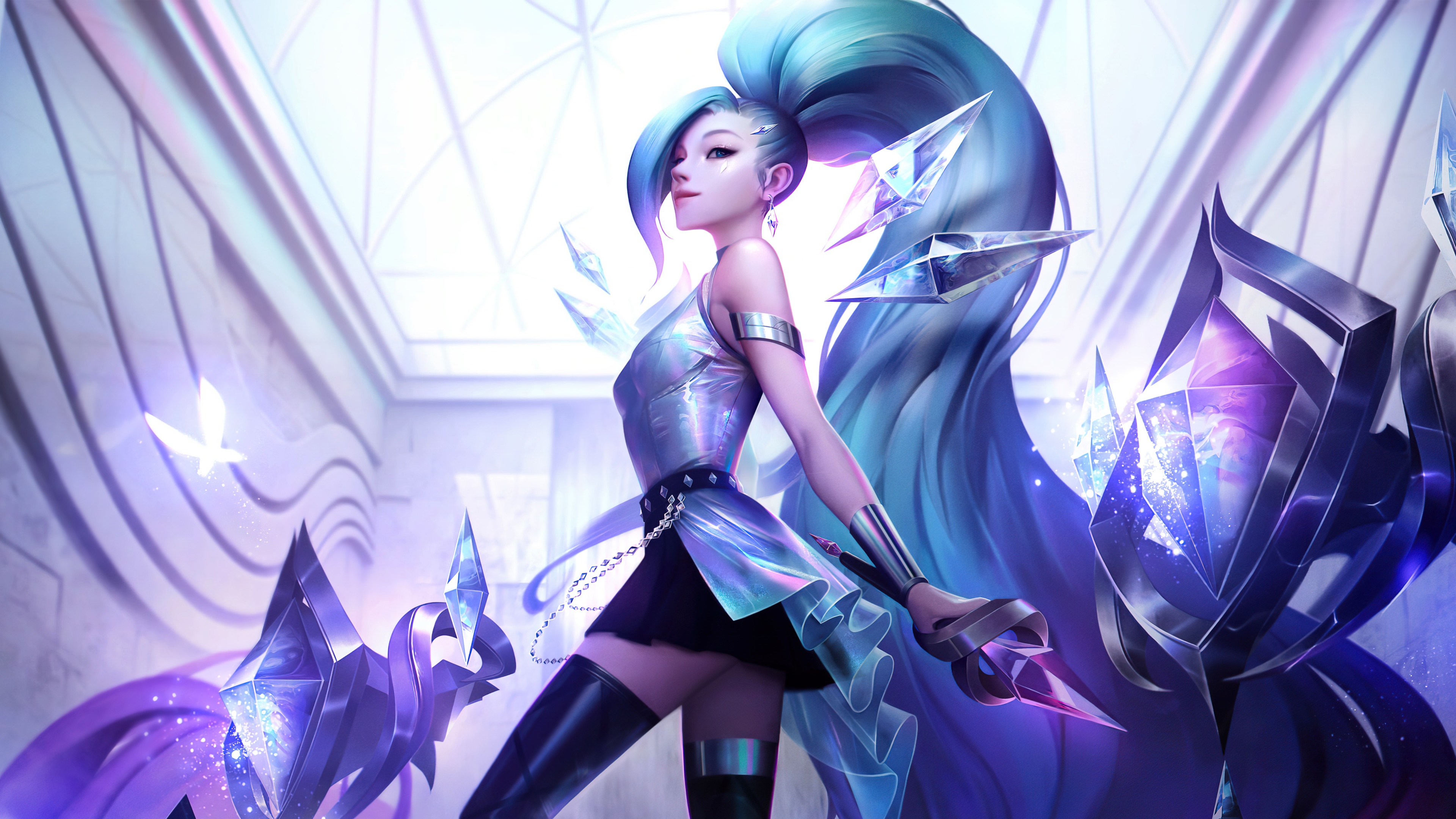 Seraphine from League of Legends in a K/DA K-pop inspired aesthetic with vibrant colors and pop star styling.
