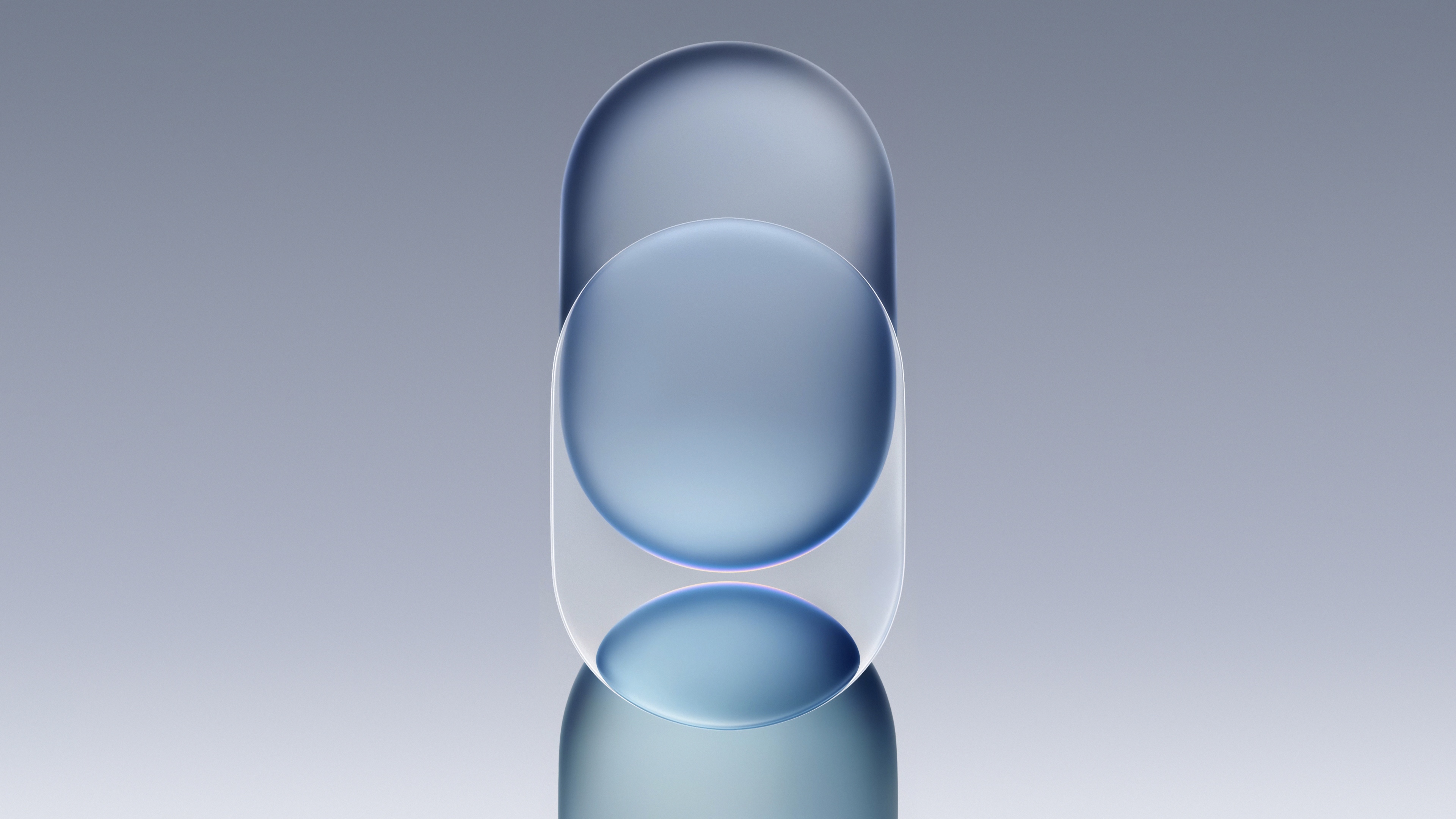 Abstract geometric shapes with a frosted glass effect and overlapping translucent layers on a soft gradient background.