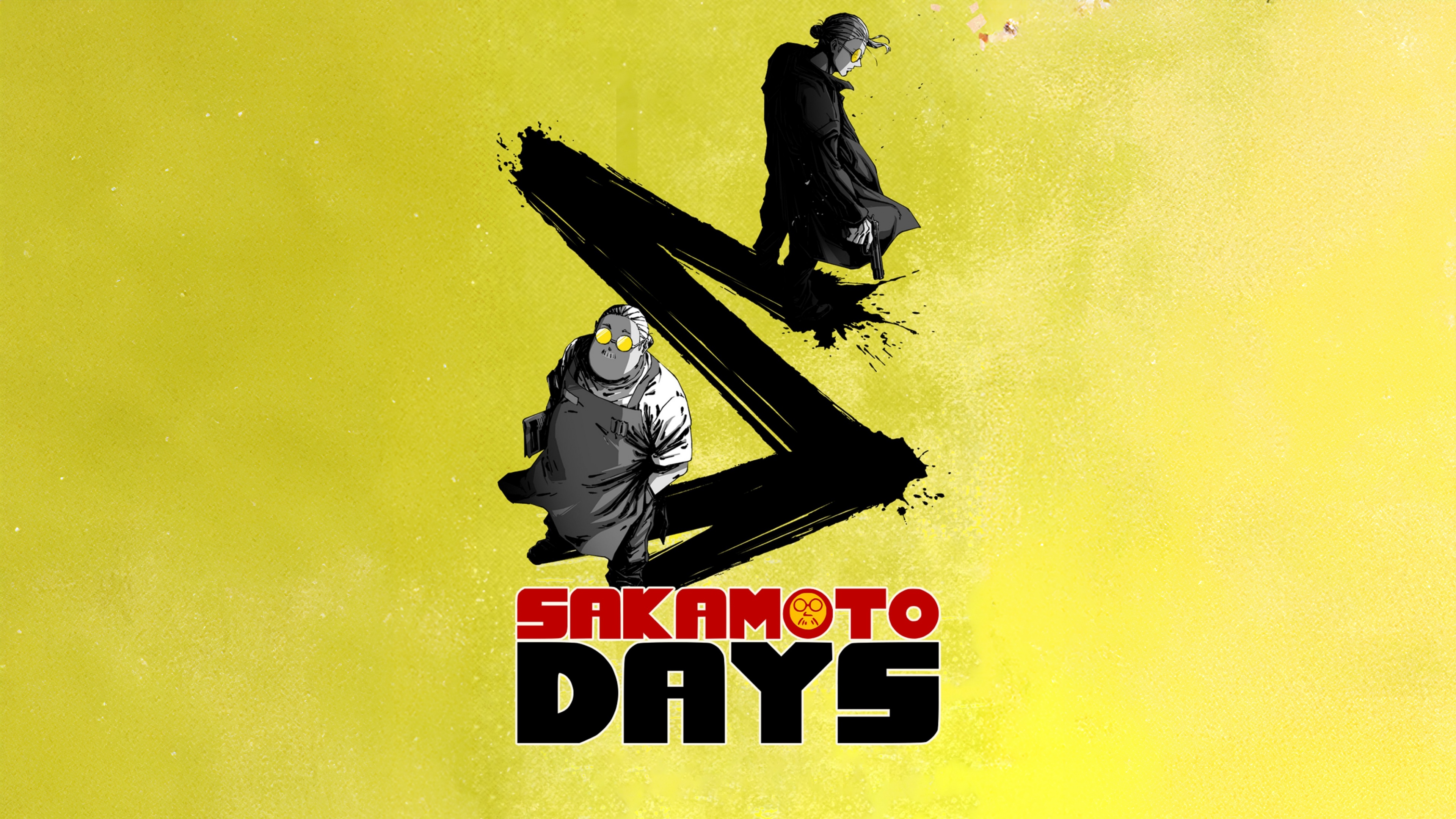 Taro Sakamoto from Sakamoto Days against a bright yellow background