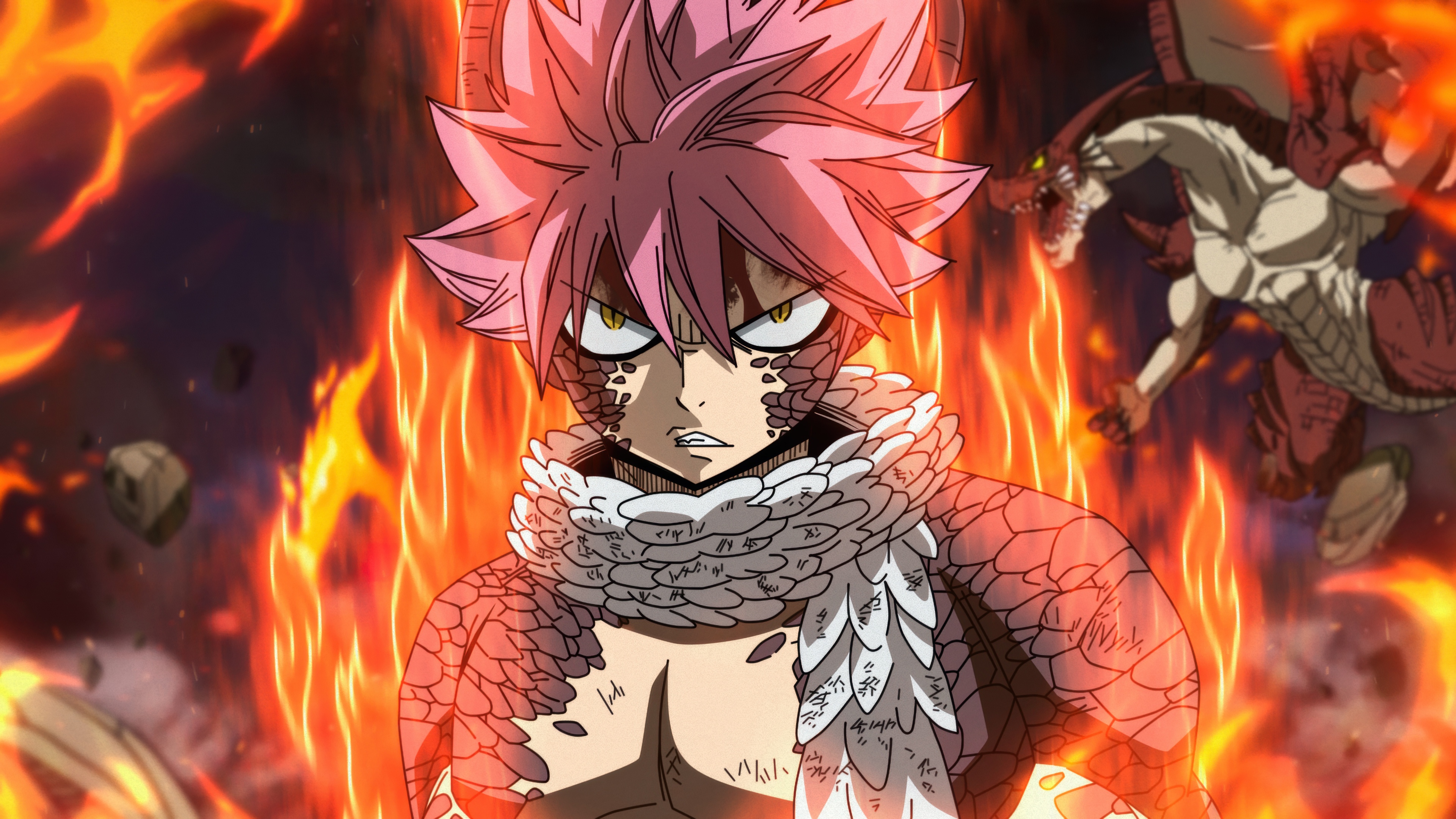 A powerful wizard performing intense fire magic as a dragon slayer