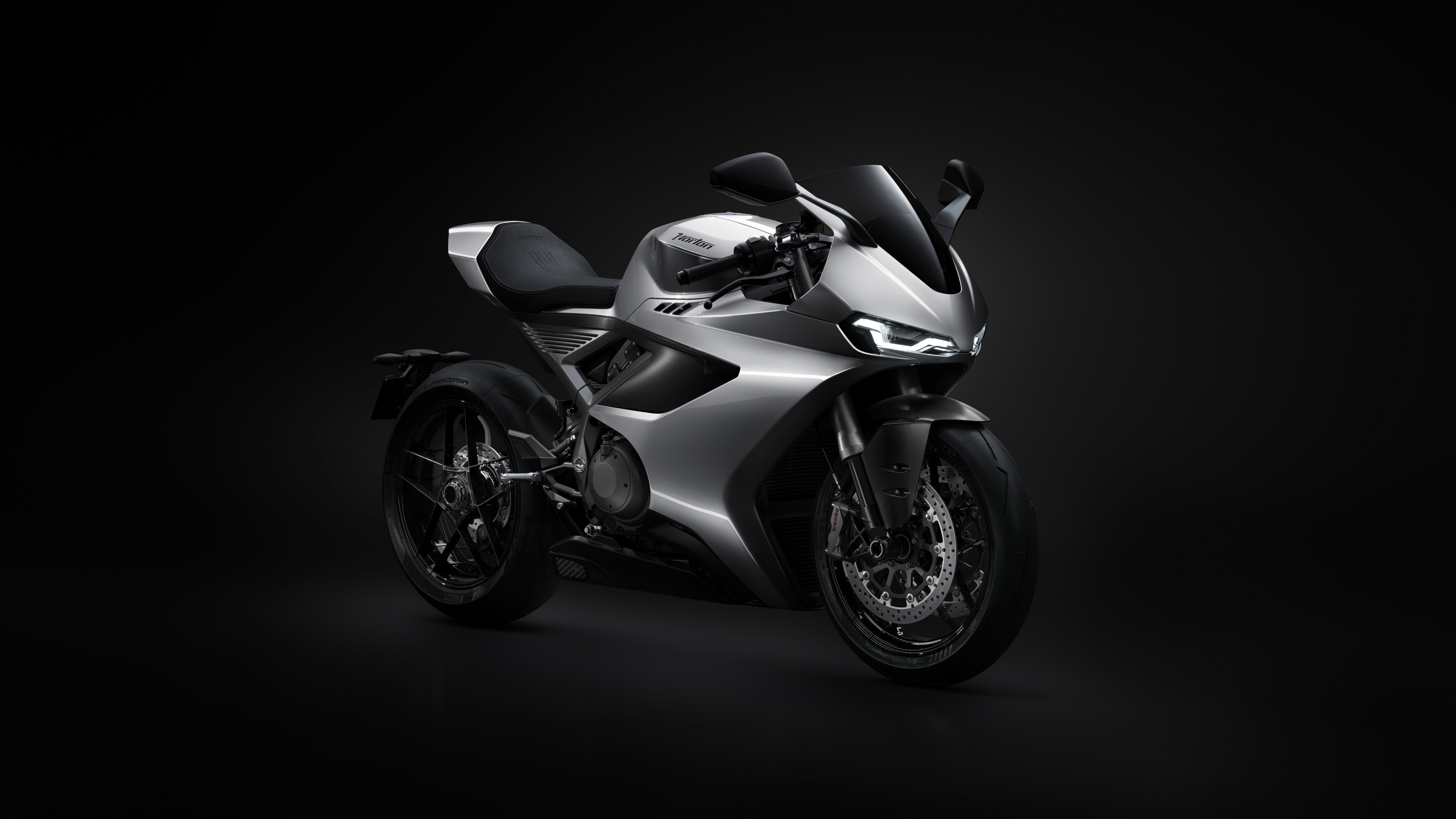 A sleek, futuristic 2026 superbike motorcycle featuring advanced aerodynamics on a dark, moody background.