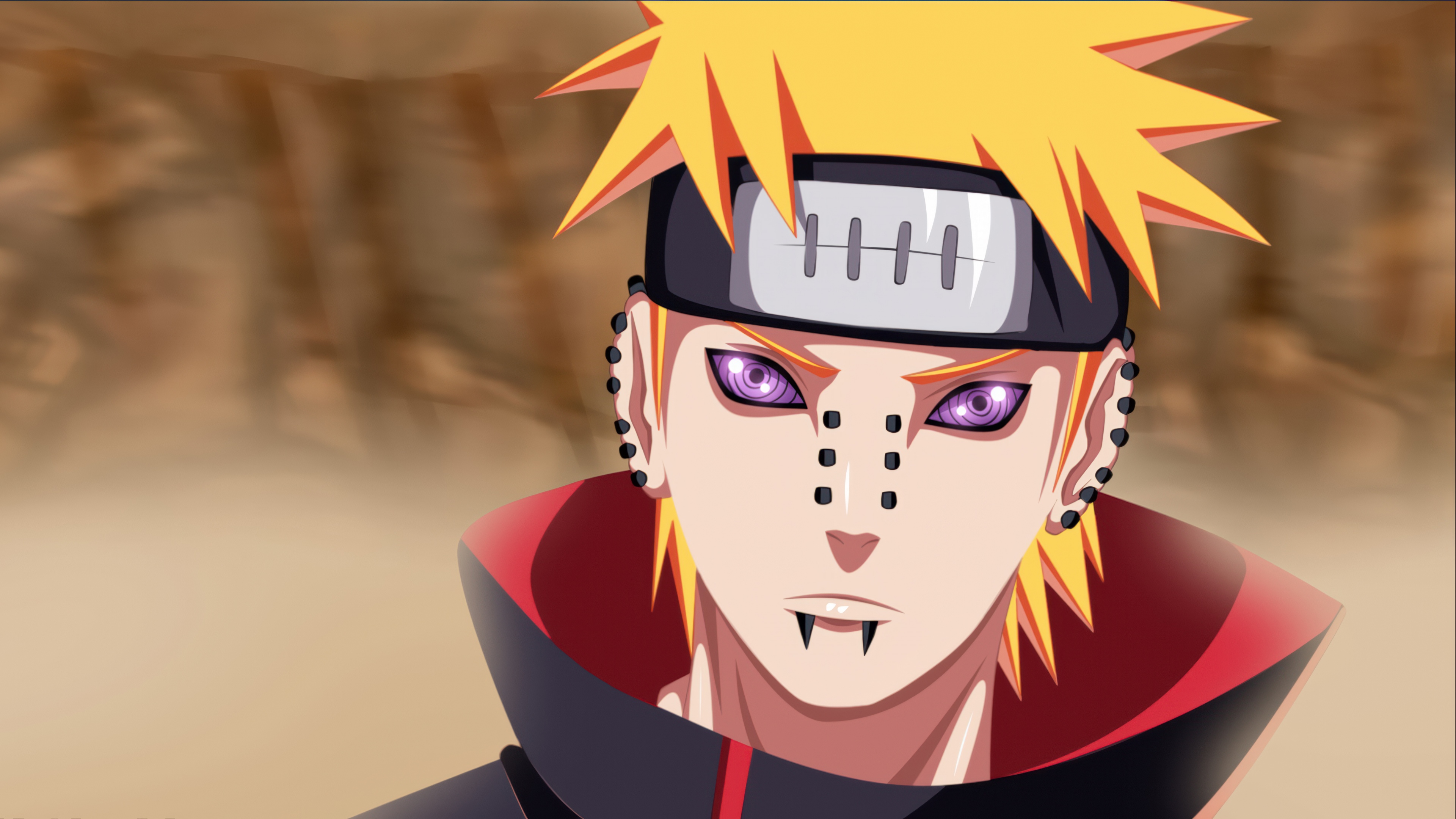 A detailed portrait of Yahiko, also known as Pain from the Naruto anime series, featuring his Rinnegan eyes and piercings.