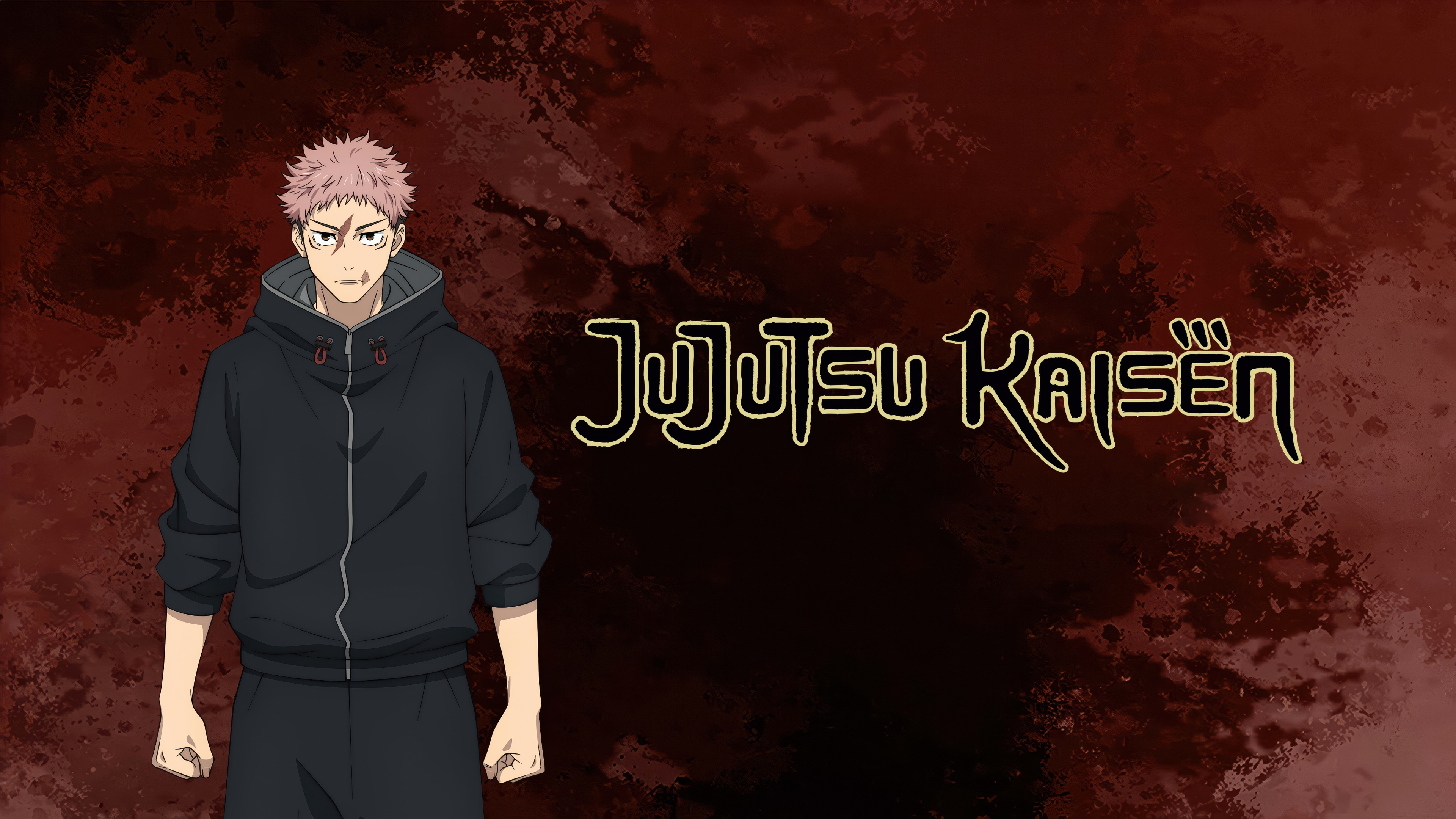 A high-resolution, cinematic close-up of Yuji Itadori from Jujutsu Kaisen.