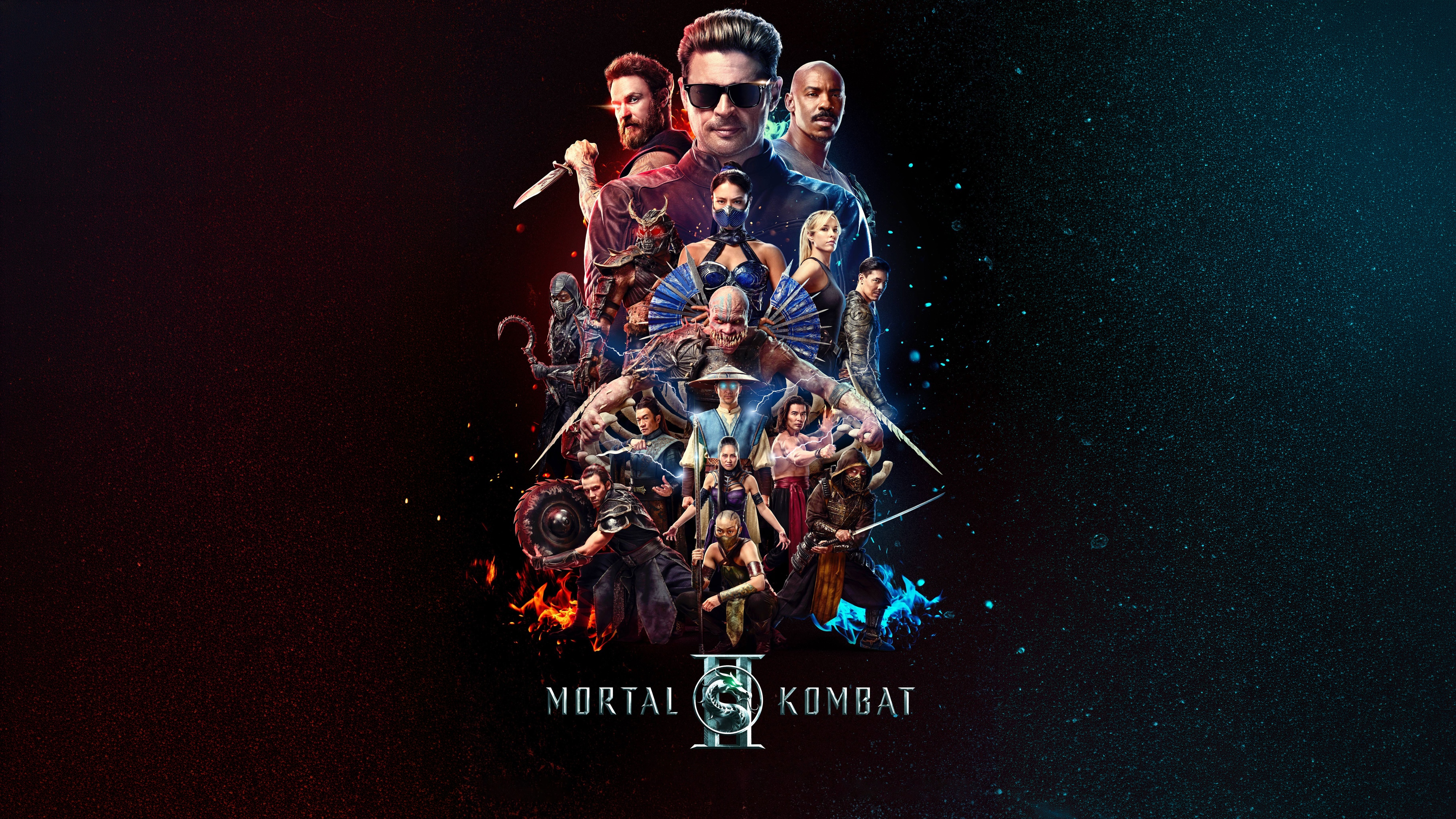 Dramatic movie poster for Mortal Kombat II featuring a fierce warrior in a cinematic battle setting.