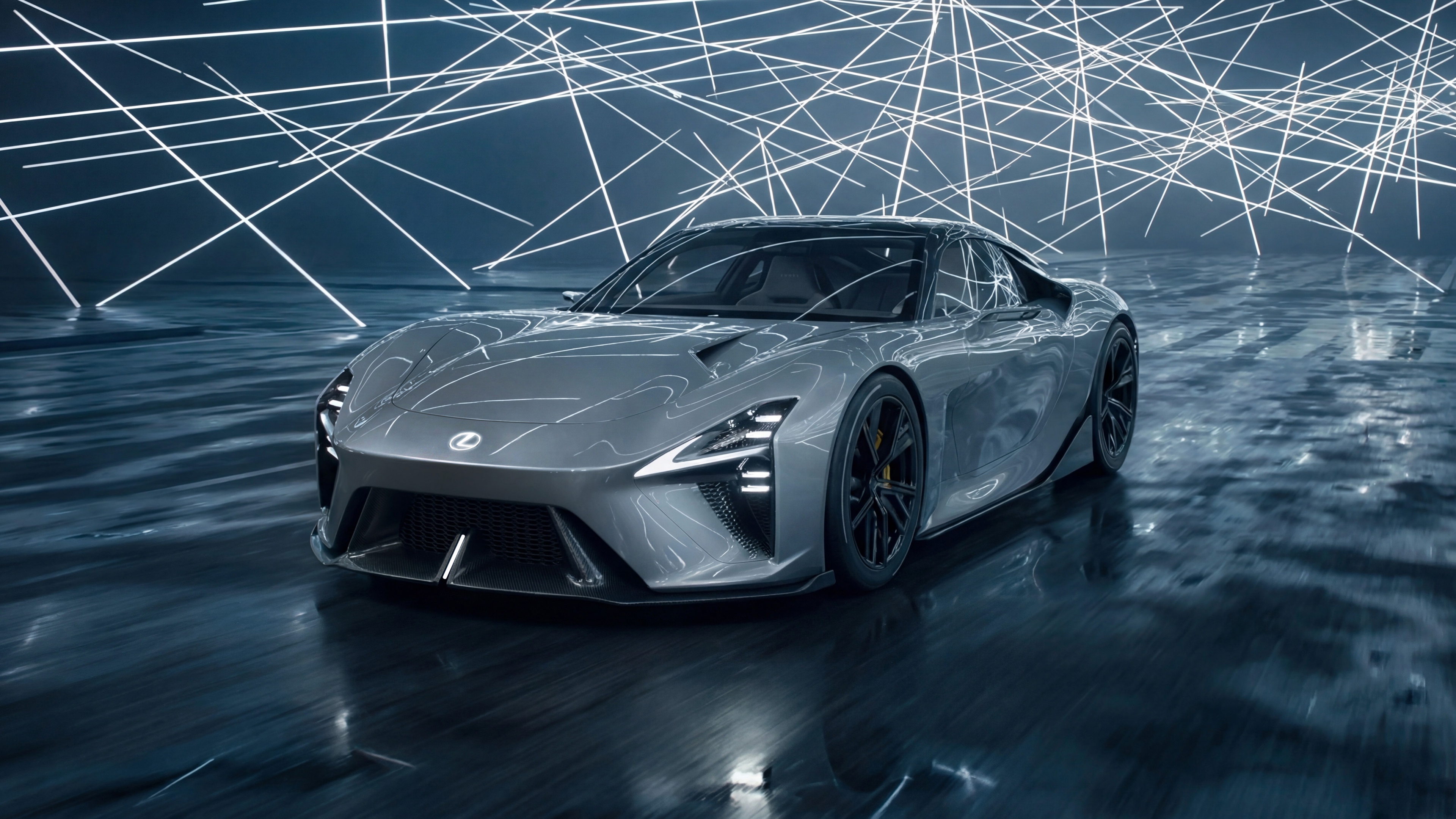 A futuristic electric sports car with glowing light accents and a streamlined aerodynamic body.