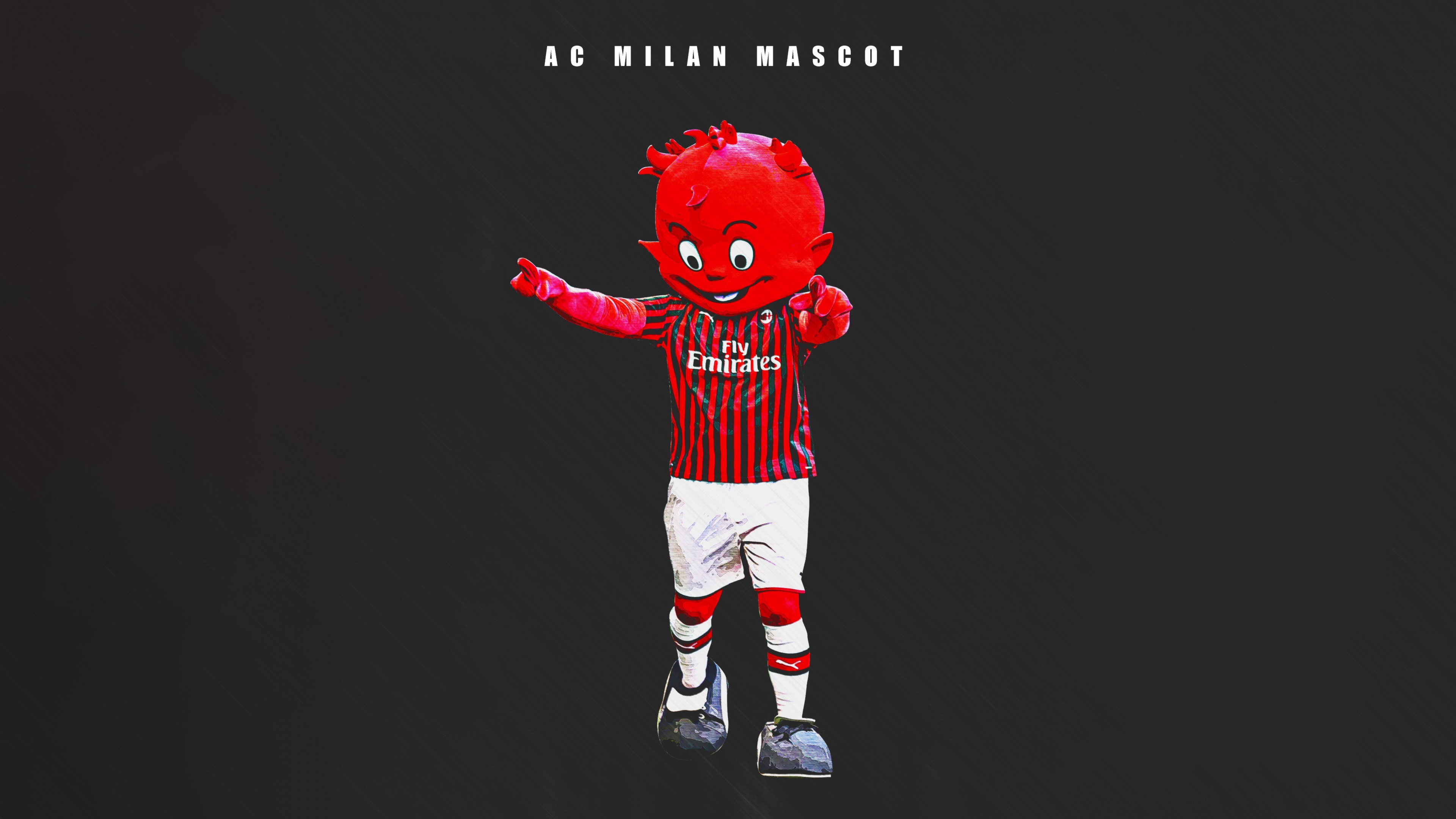A menacing and detailed AC Milan devil mascot emerging from a dark, shadowy background.