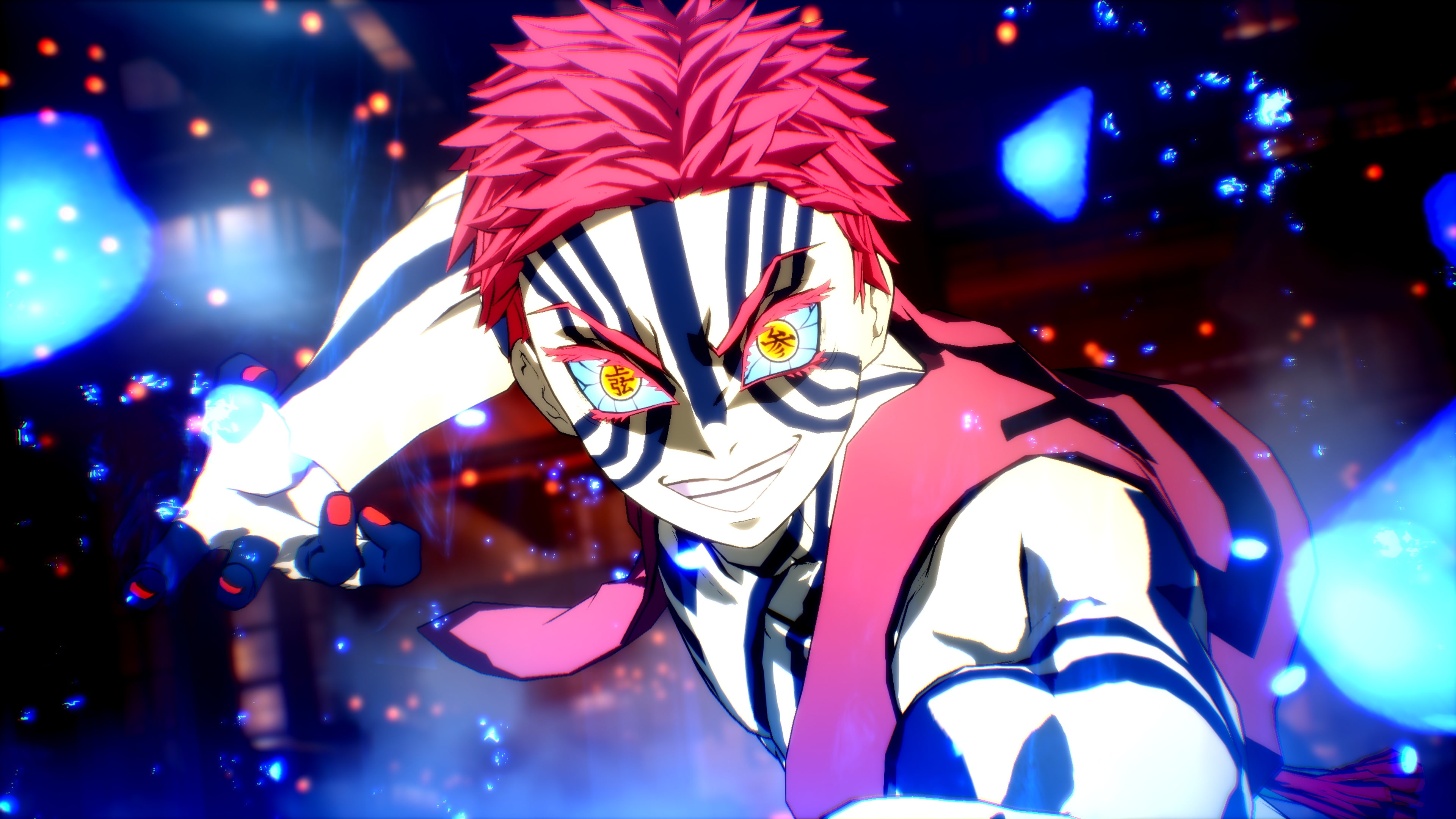 Akaza from Demon Slayer: Kimetsu No Yaiba standing within the Infinity Castle