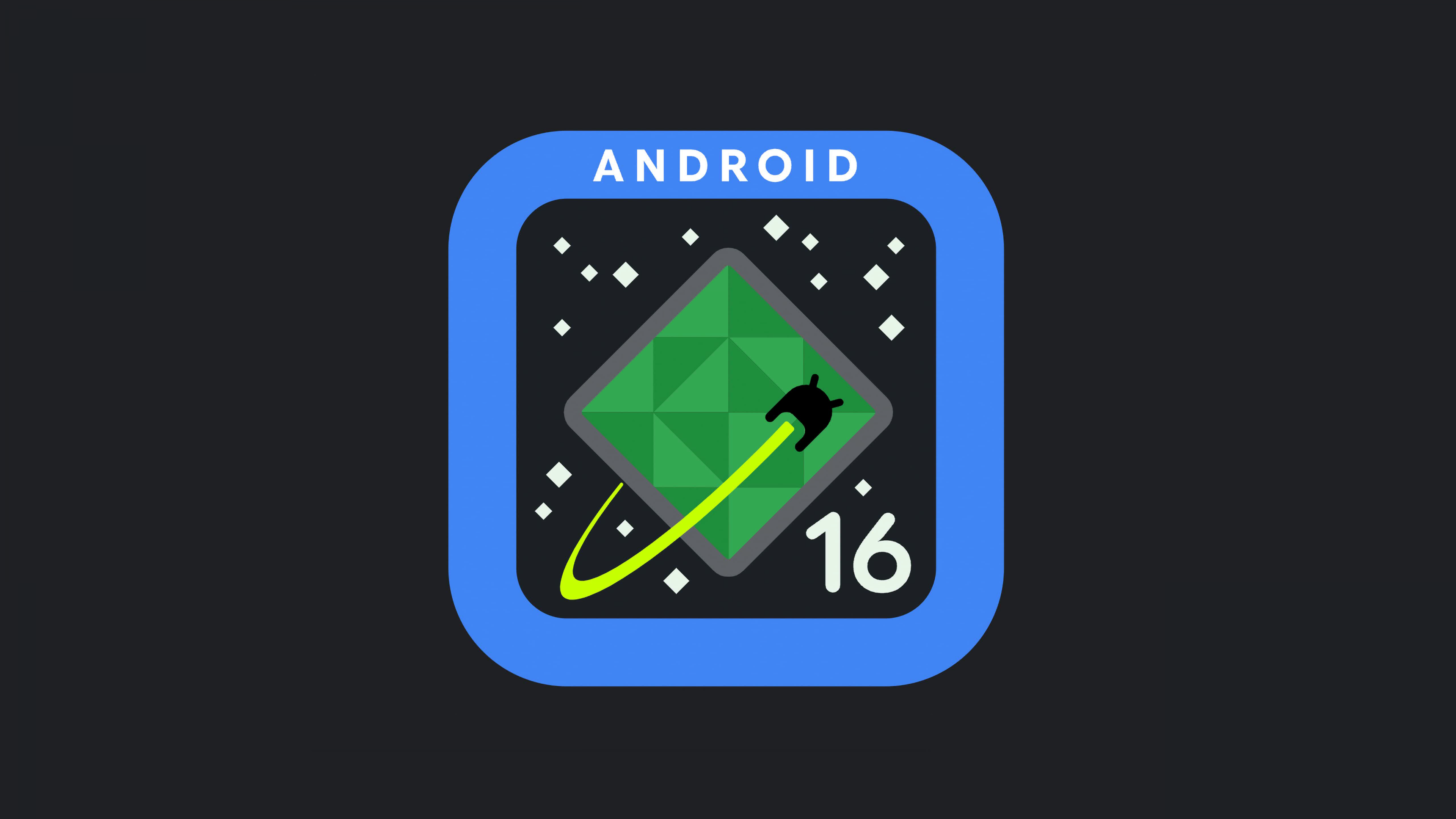 The Android robot logo displayed prominently on a dark, minimalist background in 5K resolution.