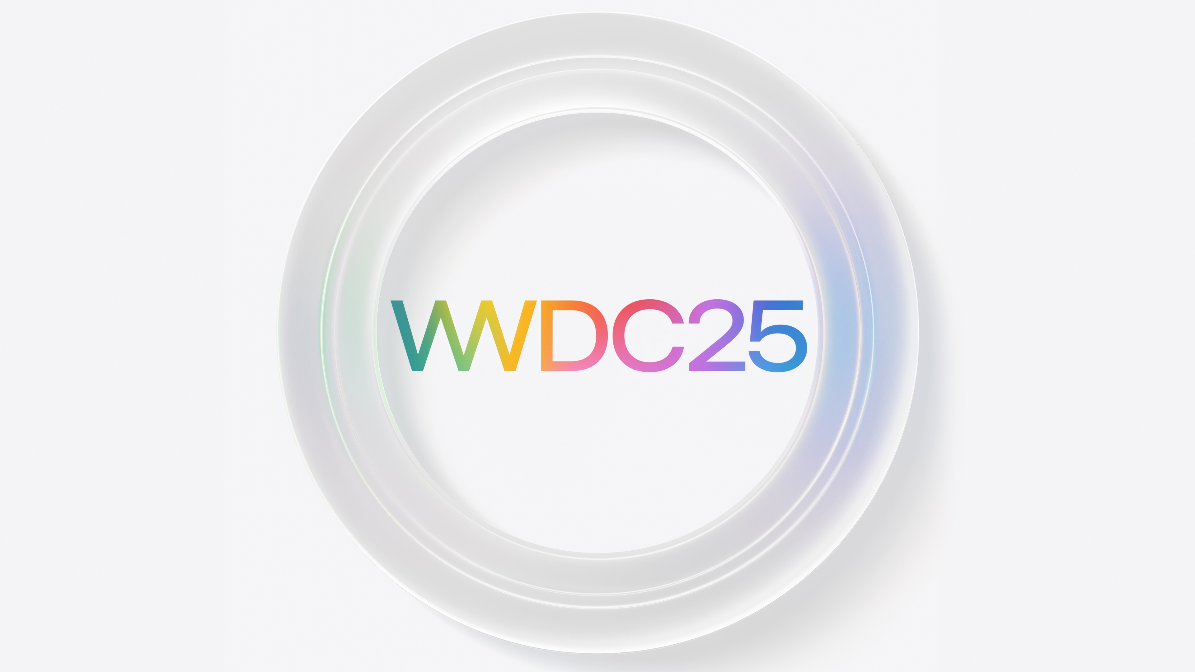 A sleek and minimalist 5K concept design for the 2025 Apple Event WWDC on a white background.