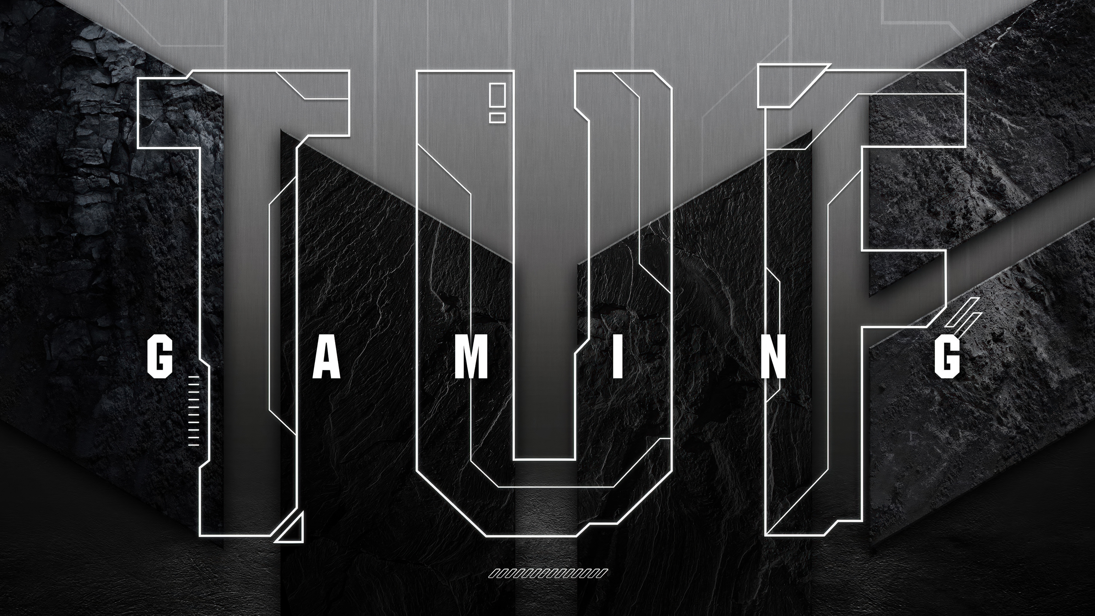 A high-contrast black and white geometric pattern featuring a monochromatic ASUS TUF Gaming inspired aesthetic.