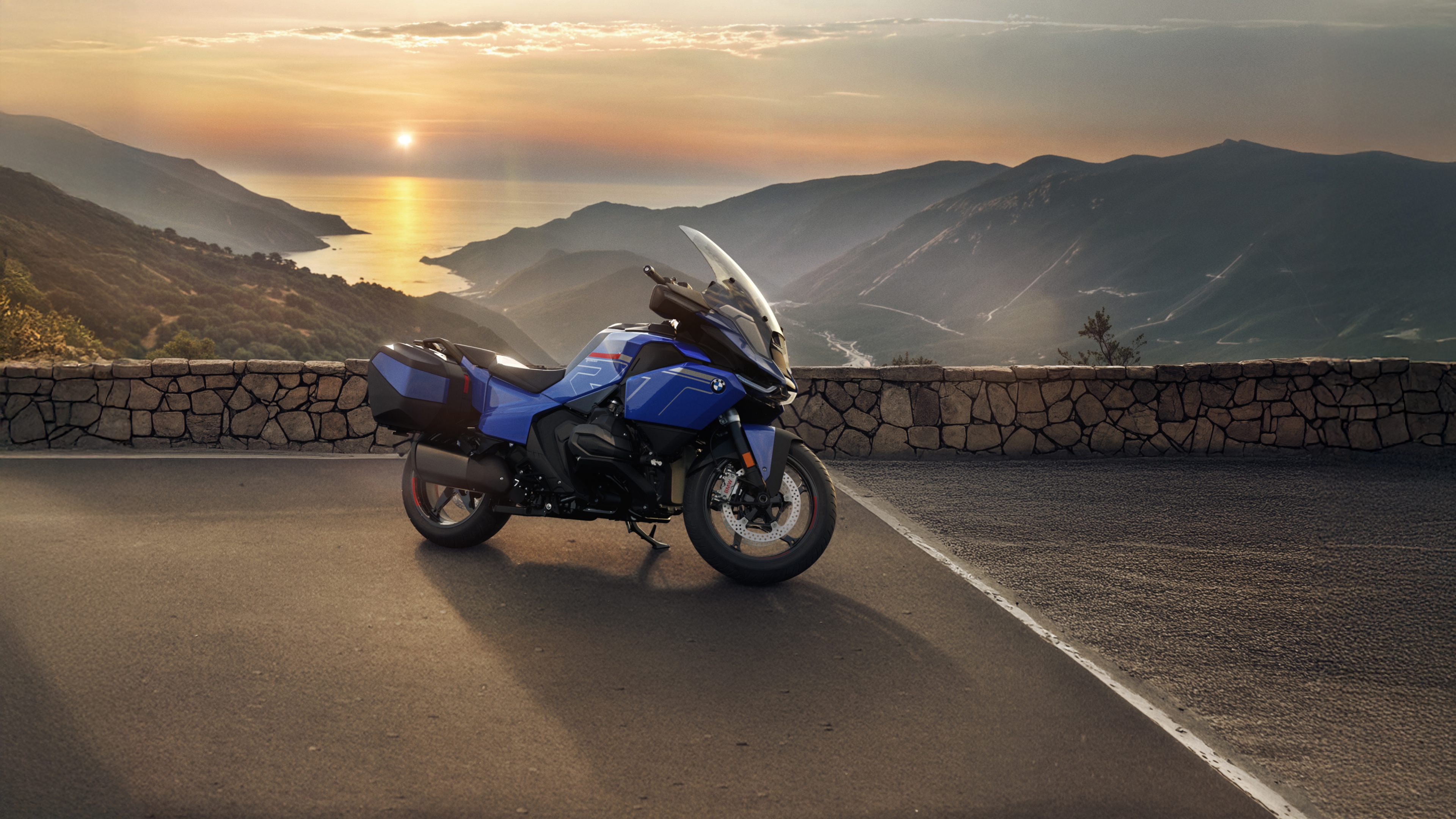 A high-resolution, cinematic view of the 2025 BMW R 1300 RT touring motorcycle.