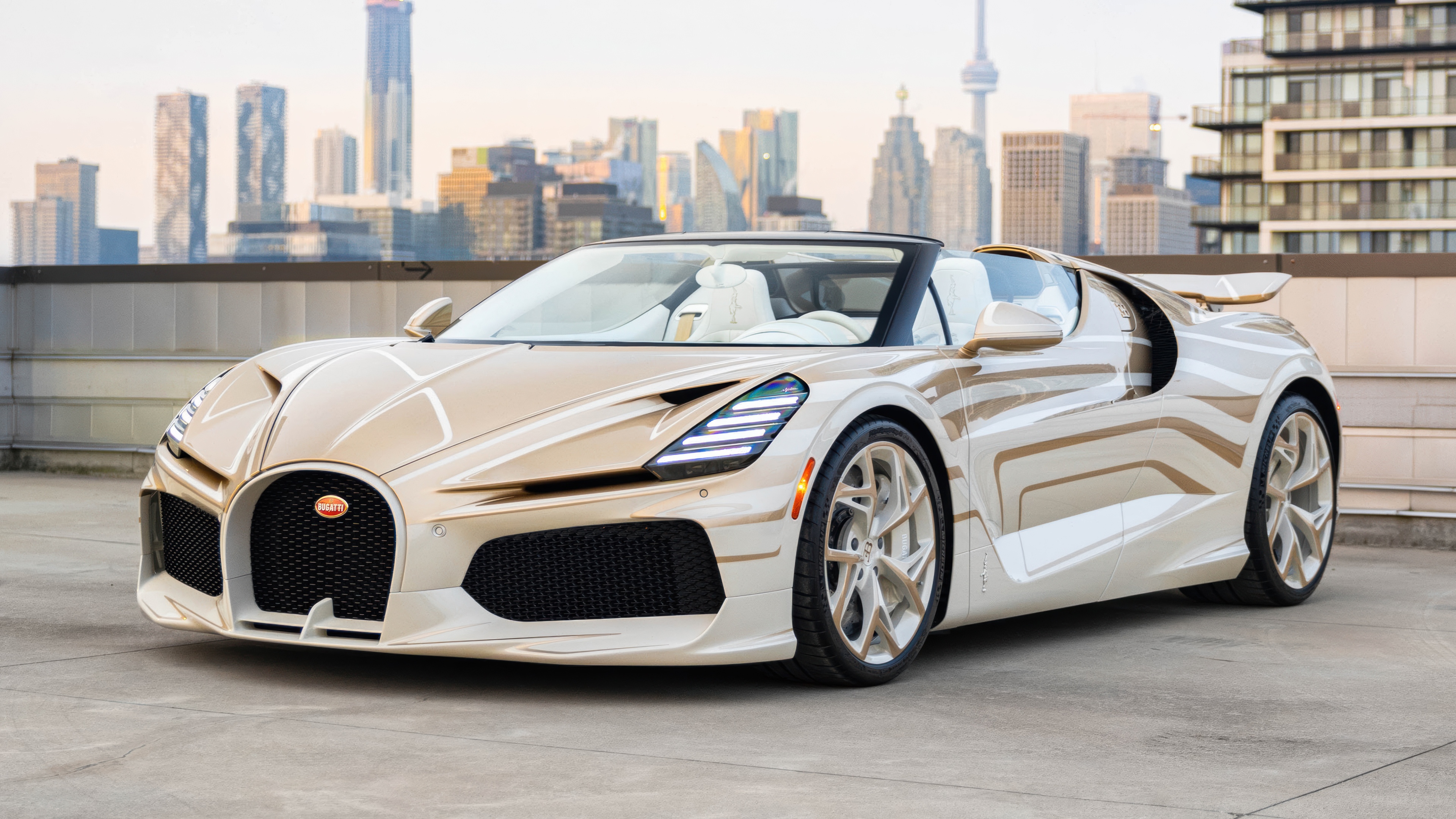 A high-resolution, detailed 5K view of the Bugatti W16 Mistral luxury hypercar.