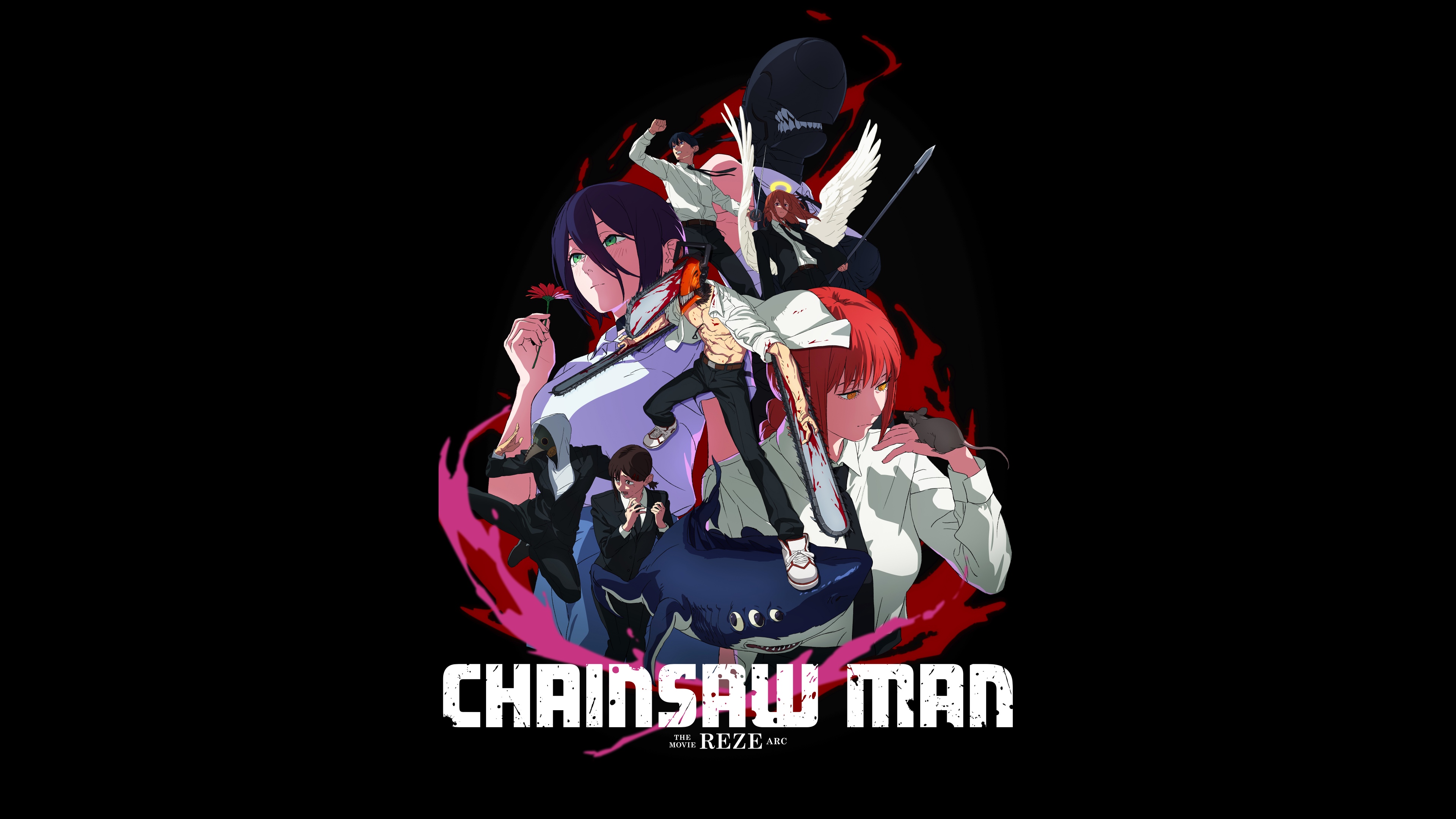 Movie poster for Chainsaw Man - The Movie: Reze Arc featuring Denji and Makima on a black background.
