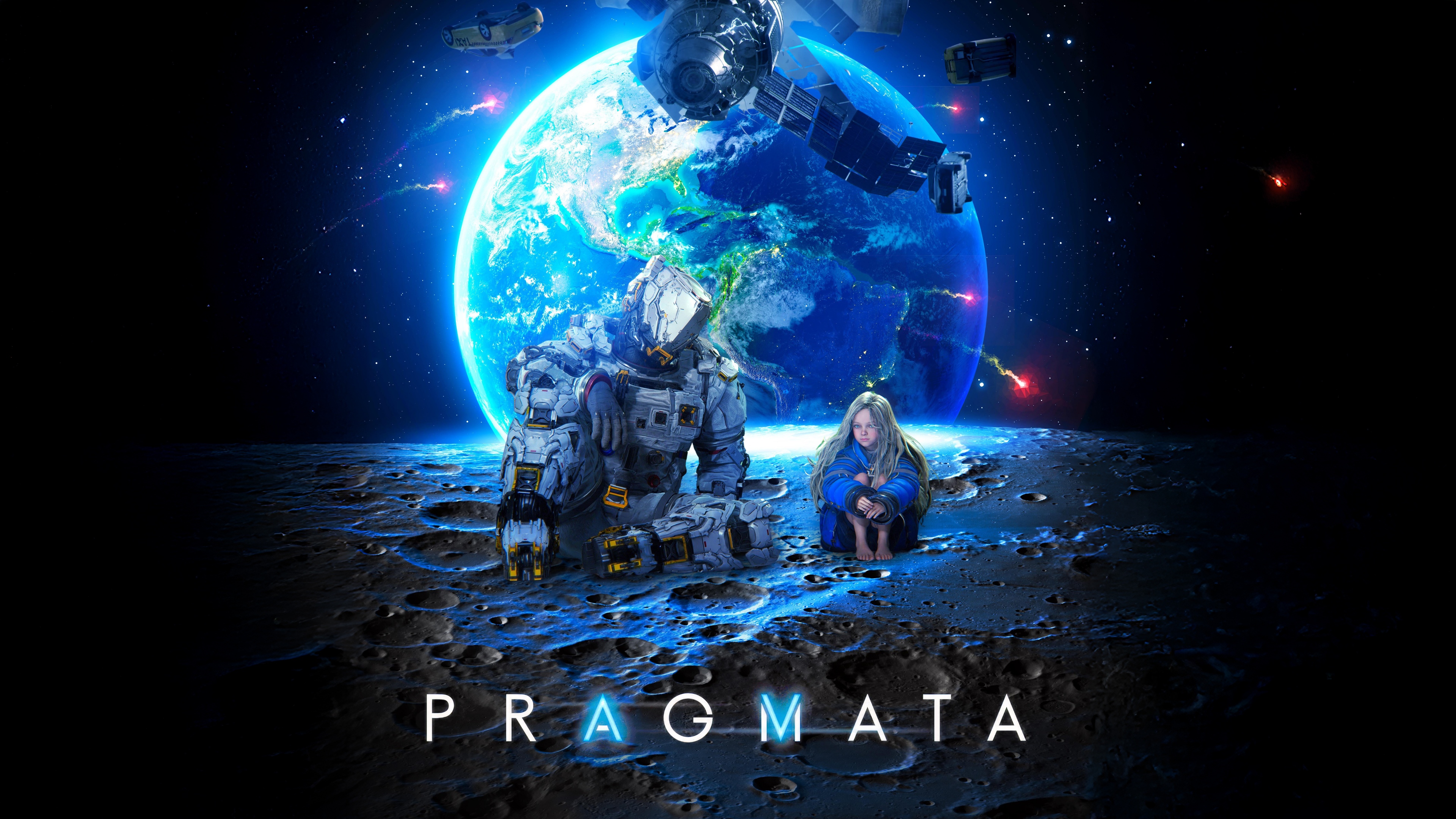 A cinematic, high-definition view of the characters Diana and Hugh from the video game Pragmata.
